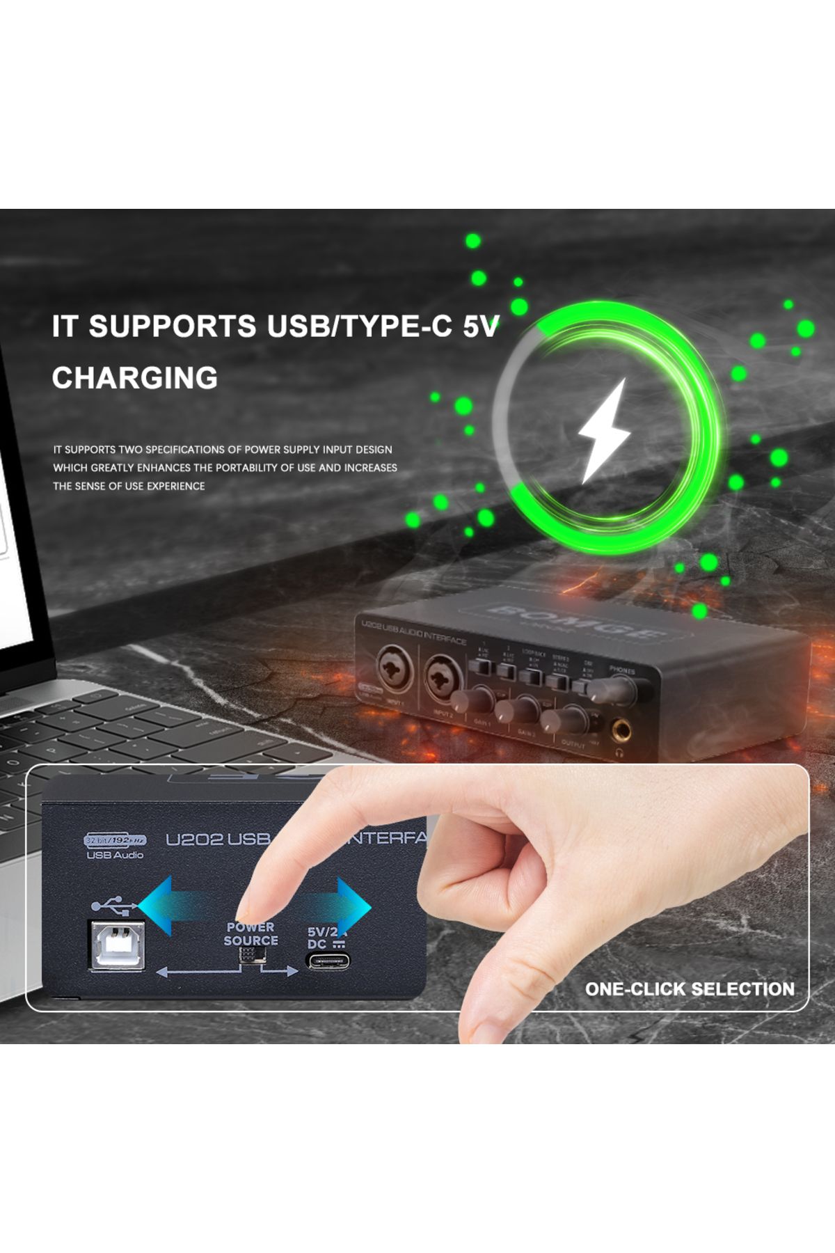 Choice-BOMGE U202 USB Audio Interface with Mic Preamplifier XLR/TSR/TS Ports 48V 32-Bit/192kHz Resolutio... 1