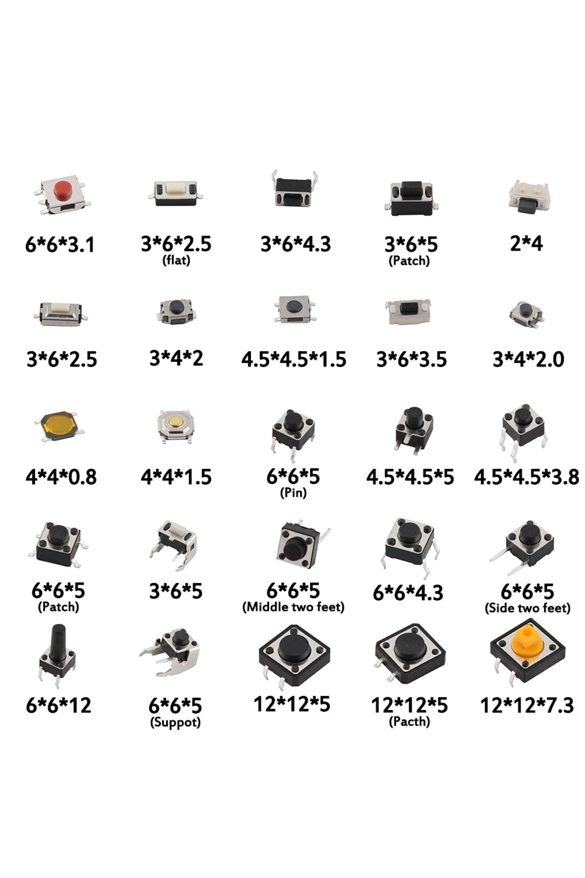 Choice-125Pcs 25Types/lot Micro Switch Push Button Tact Switches Reset Mini Leaf Switch SMD DIP 2*4 3*6 ... 1
