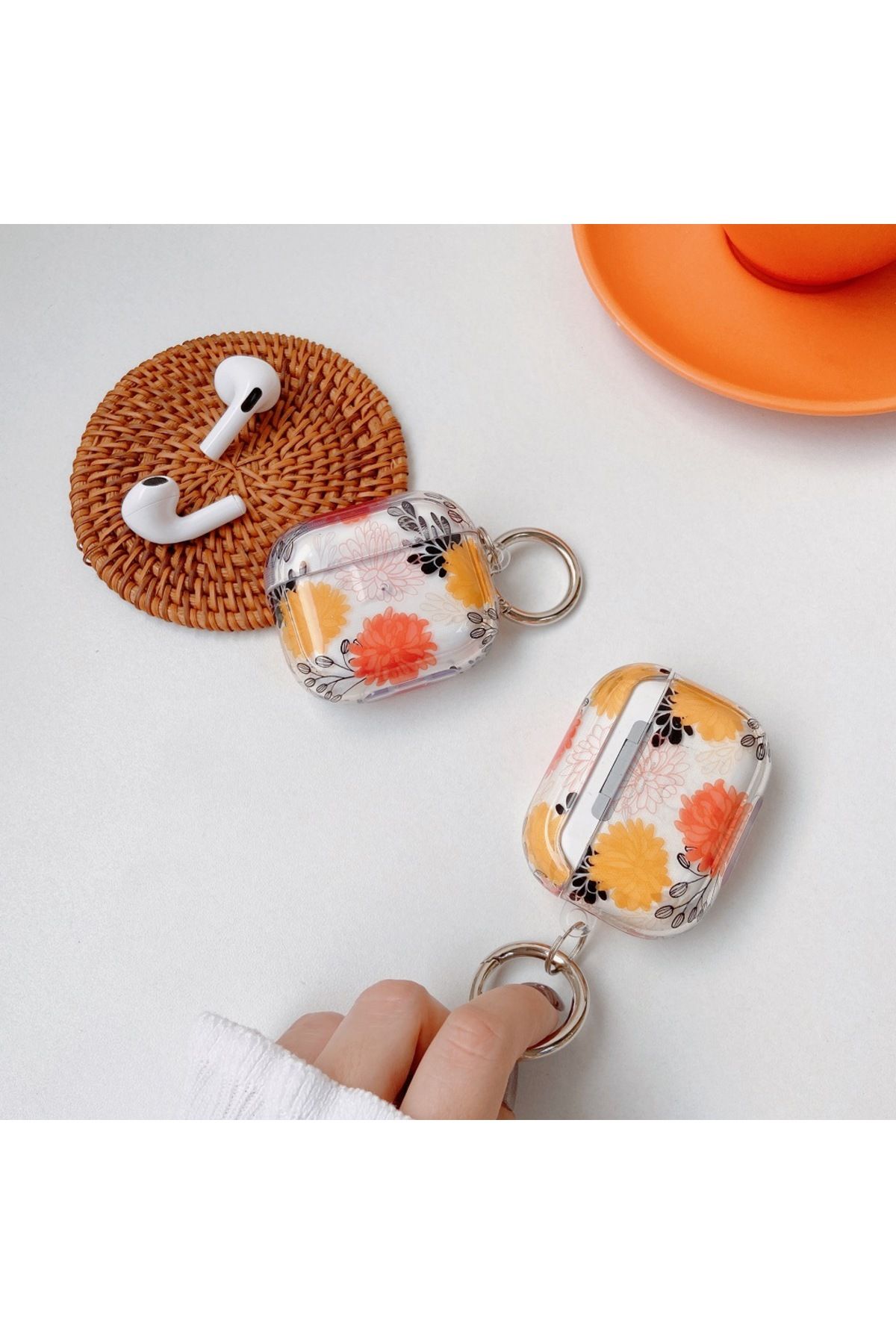 Choice-INS Korean Cute Orange Flowers Headset Case For Airpods 1 2 3 Headphone Cover Bracelet For Airpod... 4