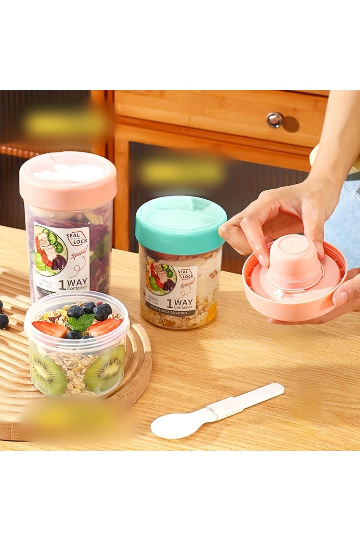 Choice-Breakfast Oatmeal Cereal Nut Yogurt Salad Cup Seal Container Set with Fork Sauce Cup Lid Bento Tu... 6