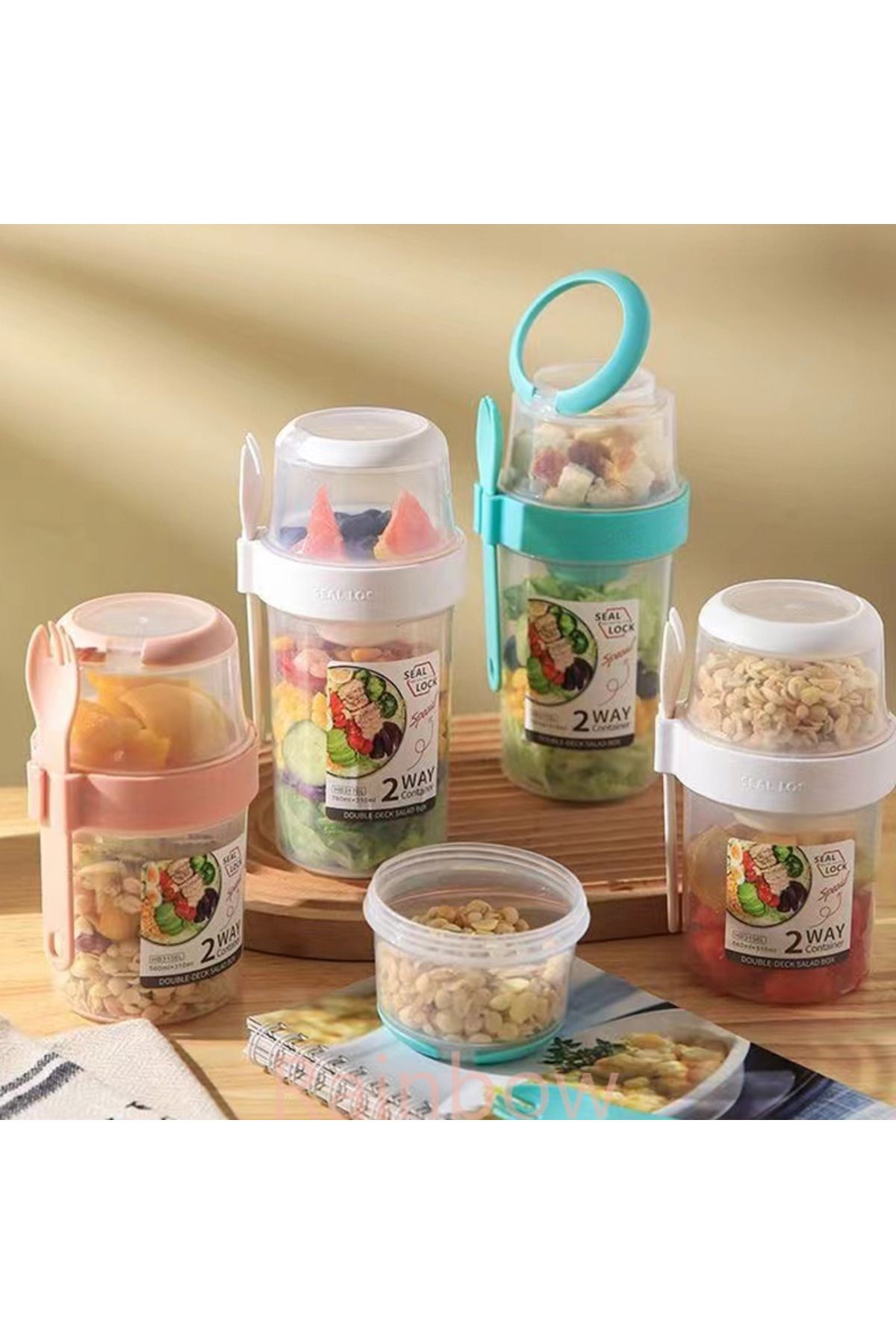 Choice-Breakfast Oatmeal Cereal Nut Yogurt Salad Cup Seal Container Set with Fork Sauce Cup Lid Bento Tu... 5