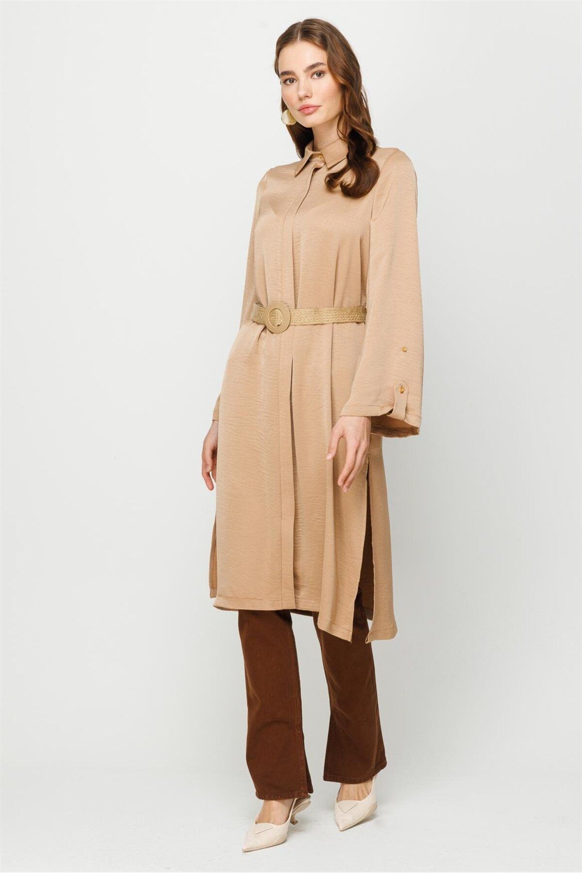 Esswaap-Zipper Closure Mesh Belted Rescue Tunic Mink 5