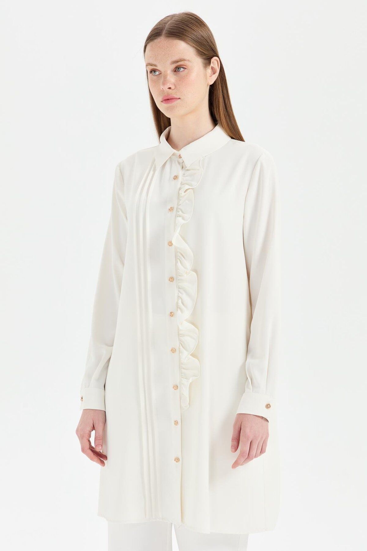 Esswaap-Ecru Tunic - Frill Detail on the Front 2