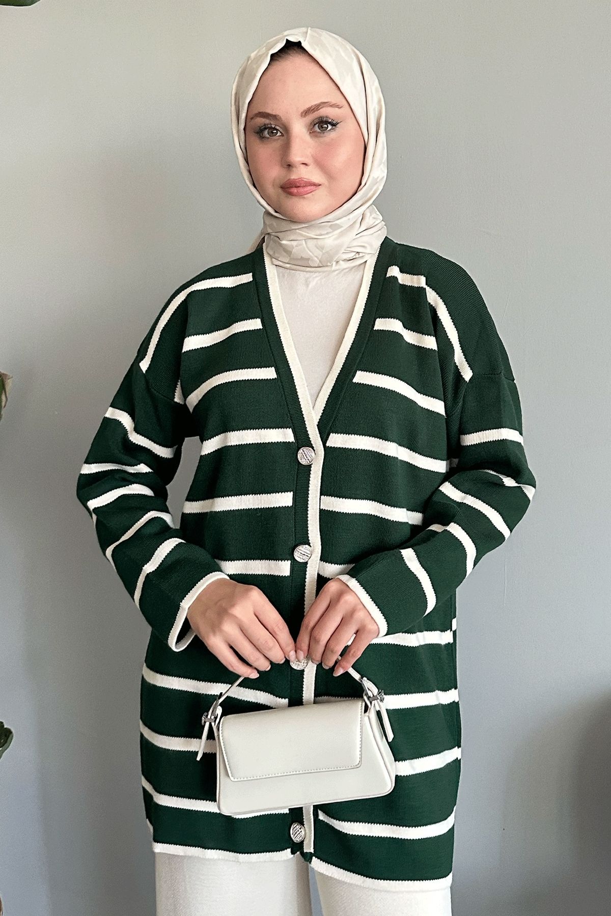 InStyle-Casual Striped Emerald Knitwear Cardigan 4