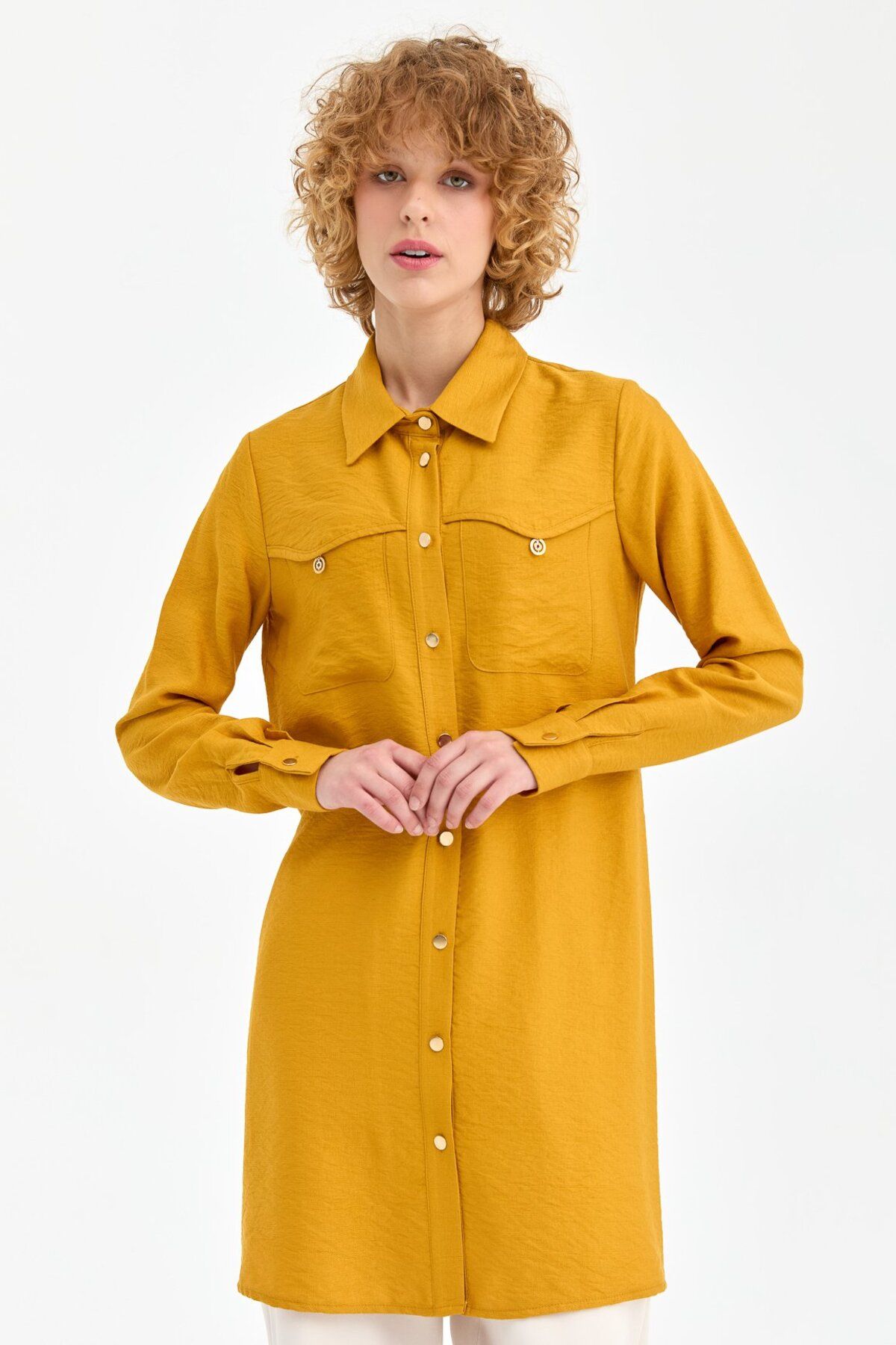 Esswaap-Mustard Tunic - Pocket and Accessory Detailed 2