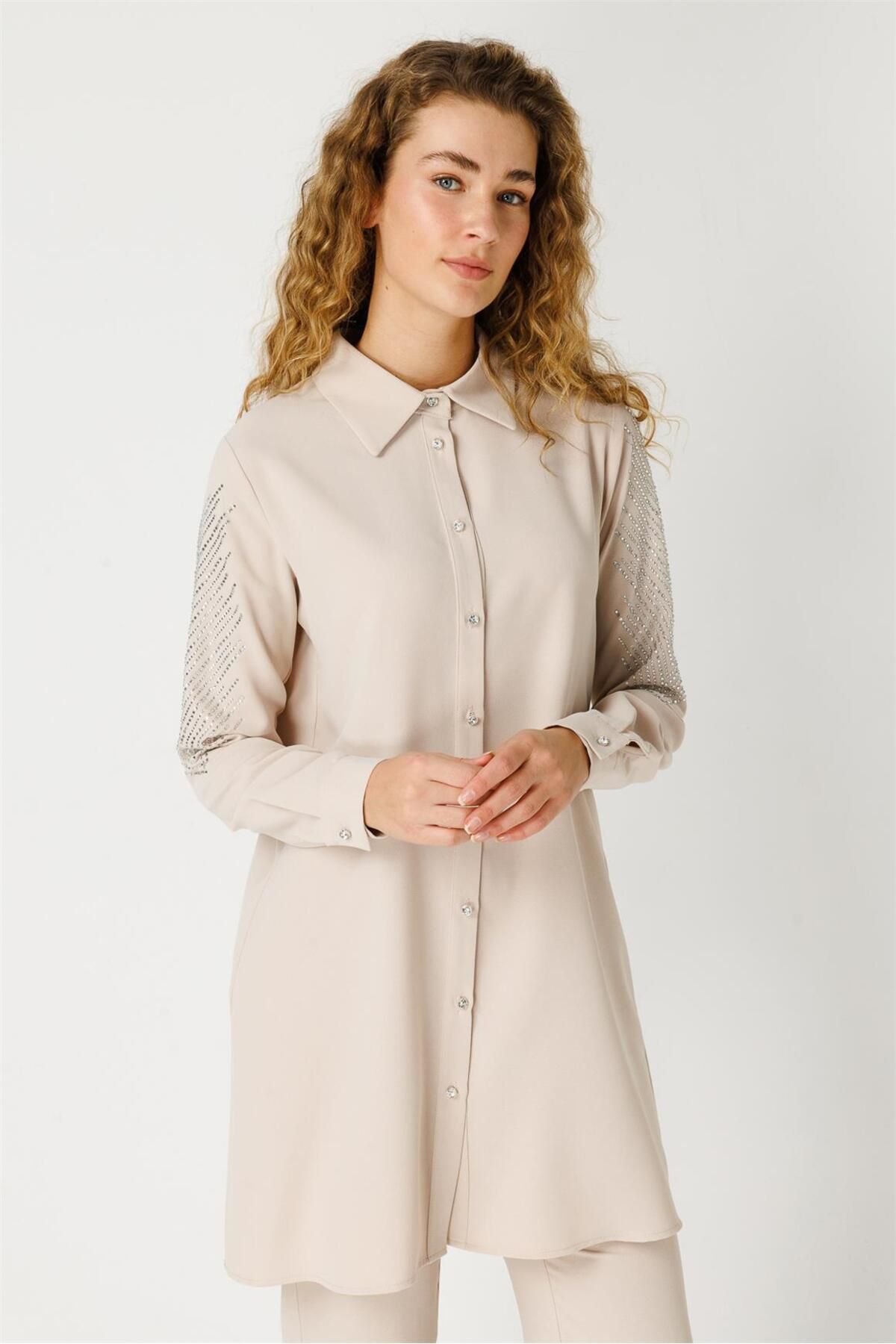 Esswaap-Stone Sleeve Glued Crepe Tunic 6