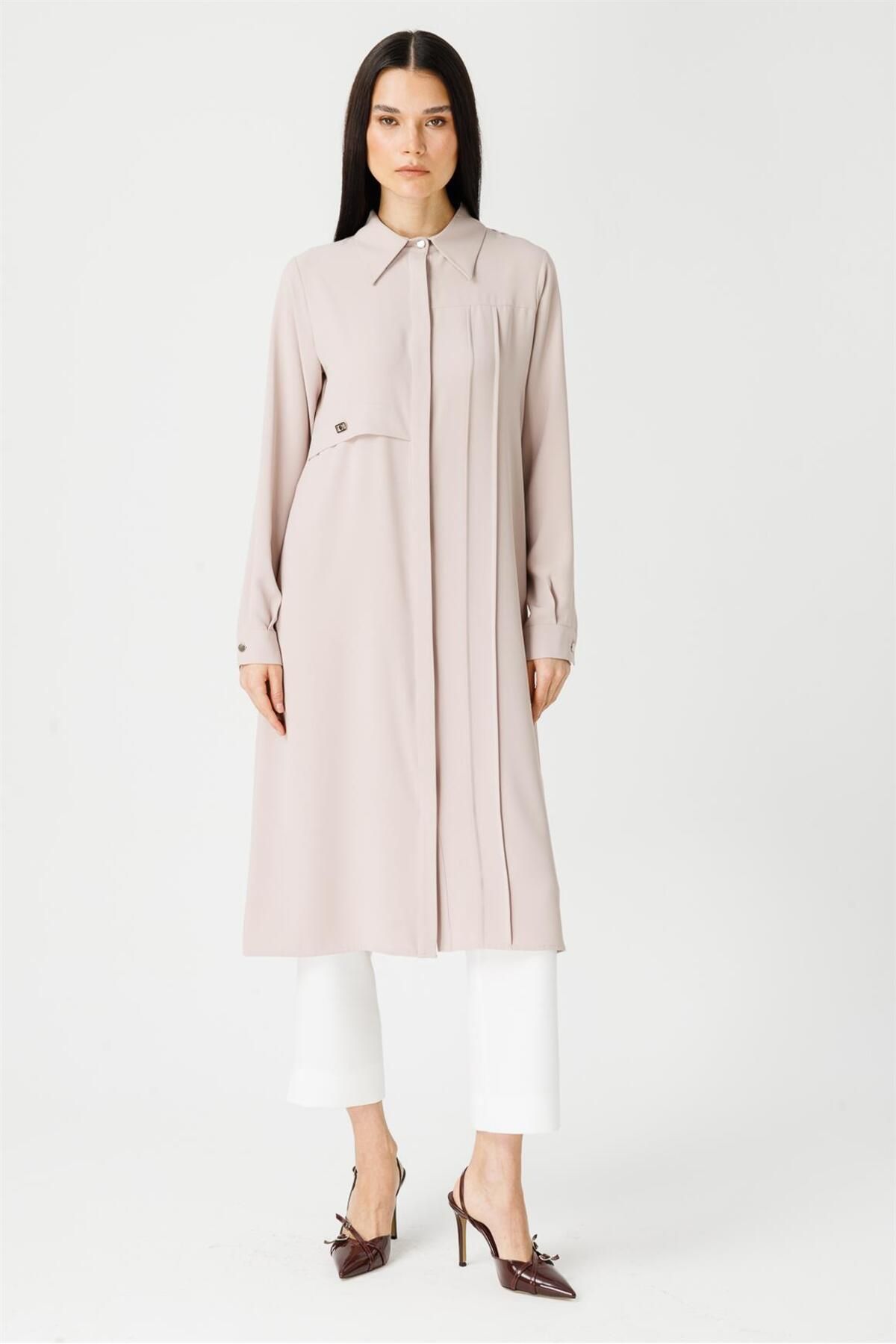 Esswaap-Stone Color Long Saviour Tunic - Stitching and Crest Detail 4