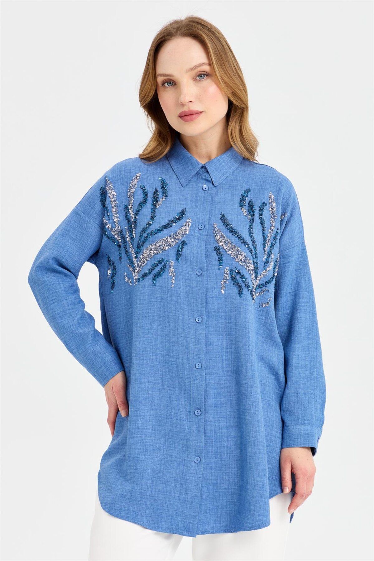 Esswaap-Indigo Tunic - Double Color Sequin Detailed 5