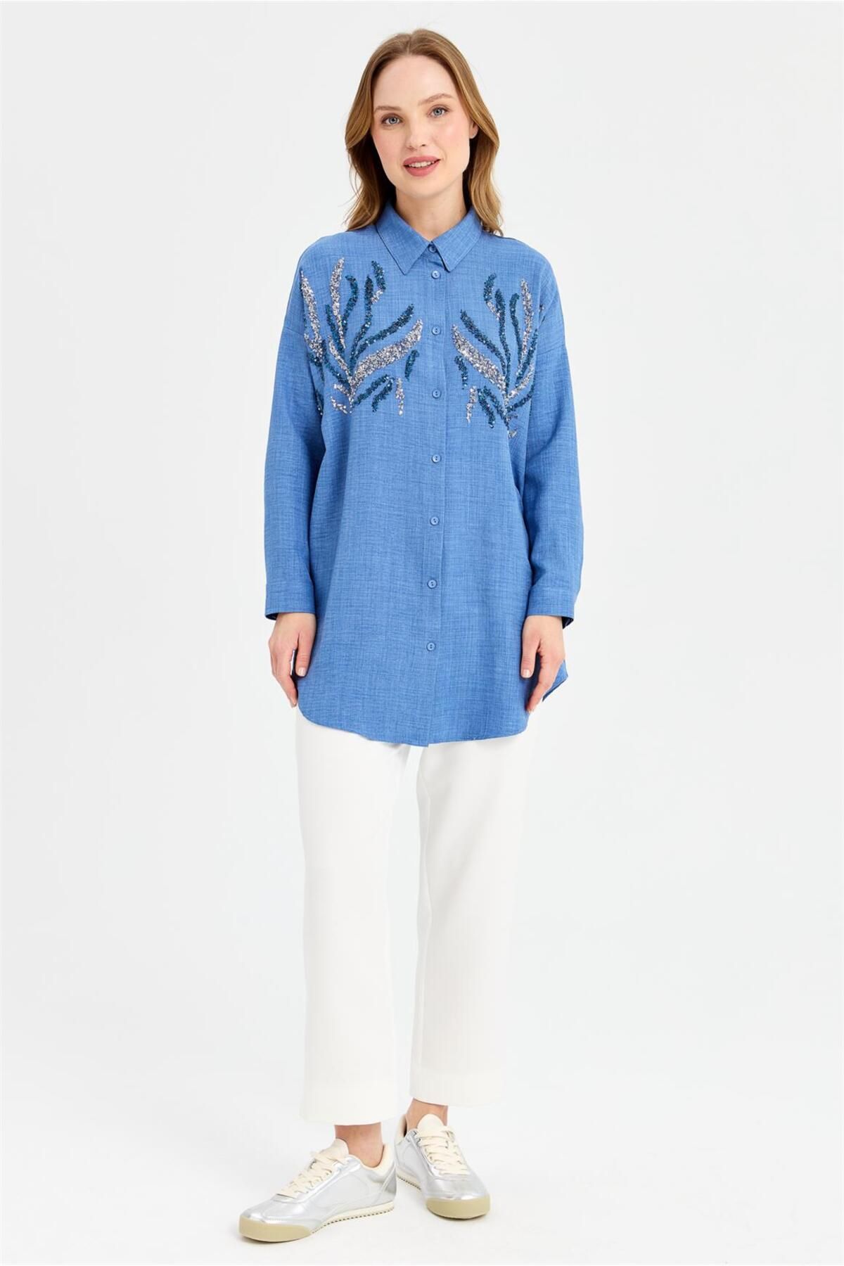 Esswaap-Indigo Tunic - Double Color Sequin Detailed 1