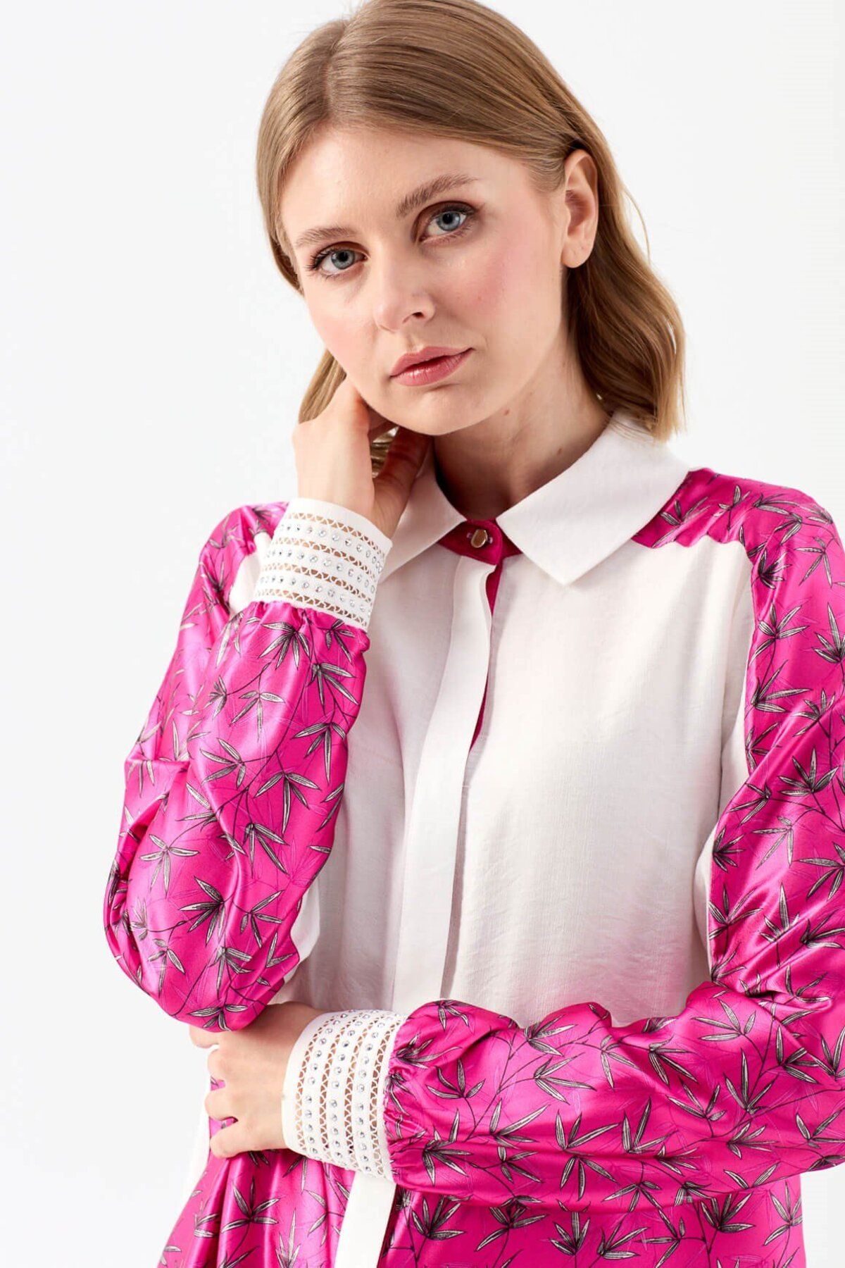 Esswaap-Flower Pattern Printed Tunic Fuchsia 3