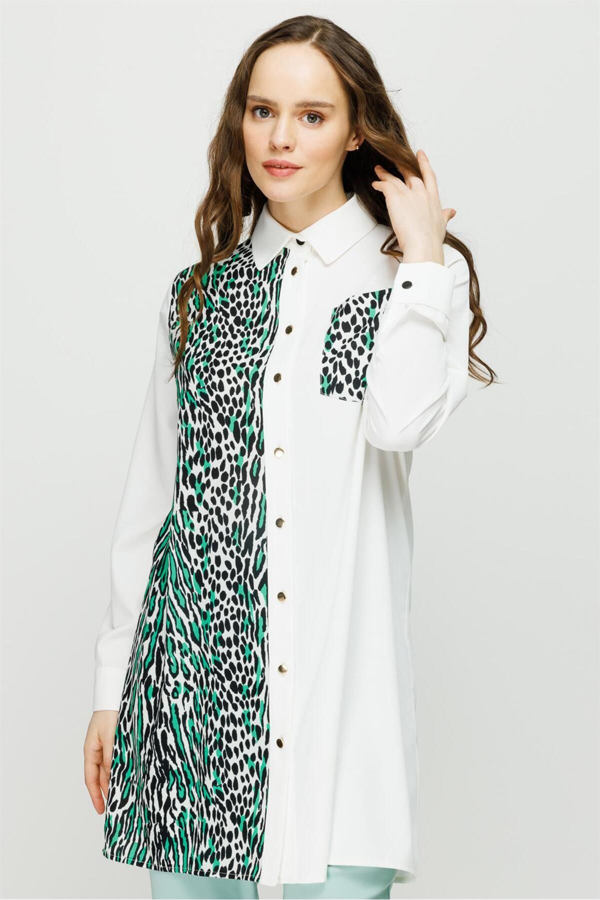 Esswaap-Tunica eleganta cu imprimeu leopard verde 4