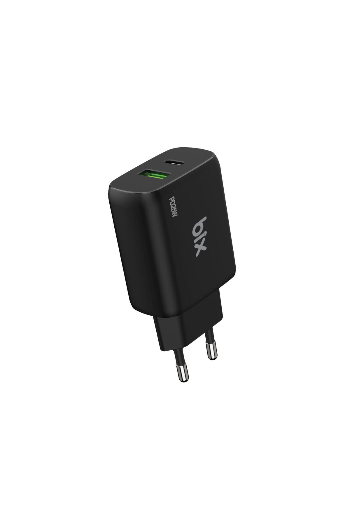 Bix Zh-2u41t 25w Usb Type-c Pd Çift Portlu Hızlı Şarj Cihazı Siyah