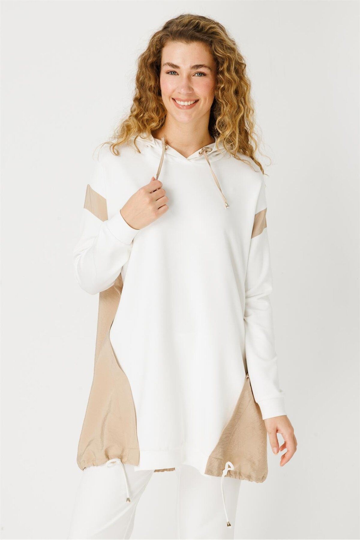 Esswaap-Ecru Tunic - Fabric Garnish and Hoodie 6