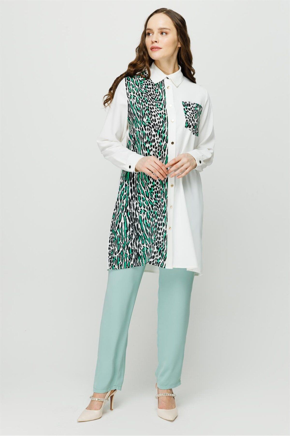 Esswaap-Tunica eleganta cu imprimeu leopard verde 3