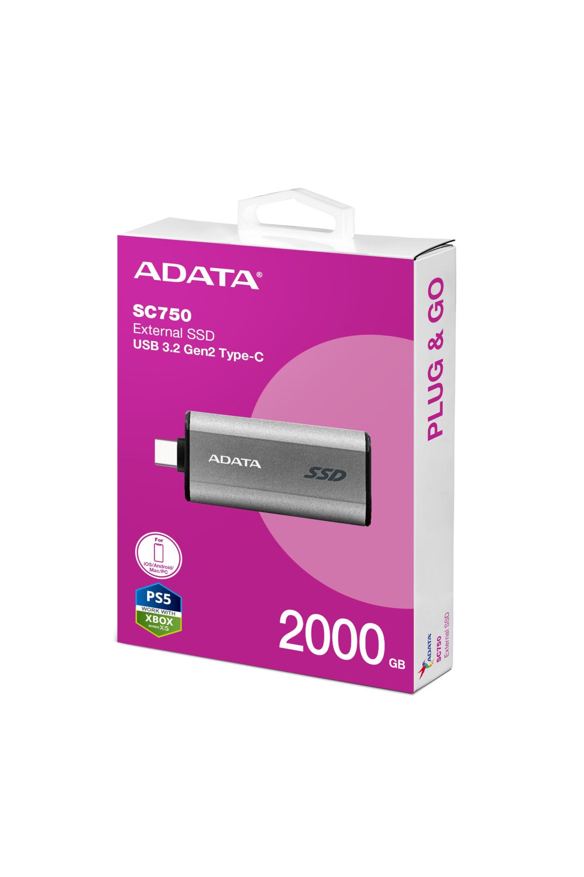 Adata-قرص SSD محمول SC750 بسعة 2 تيرابايت USB 3.2 بسرعة 1050-1000 ميجابايت/ثانية (SC750-2000G-CCBK) 7