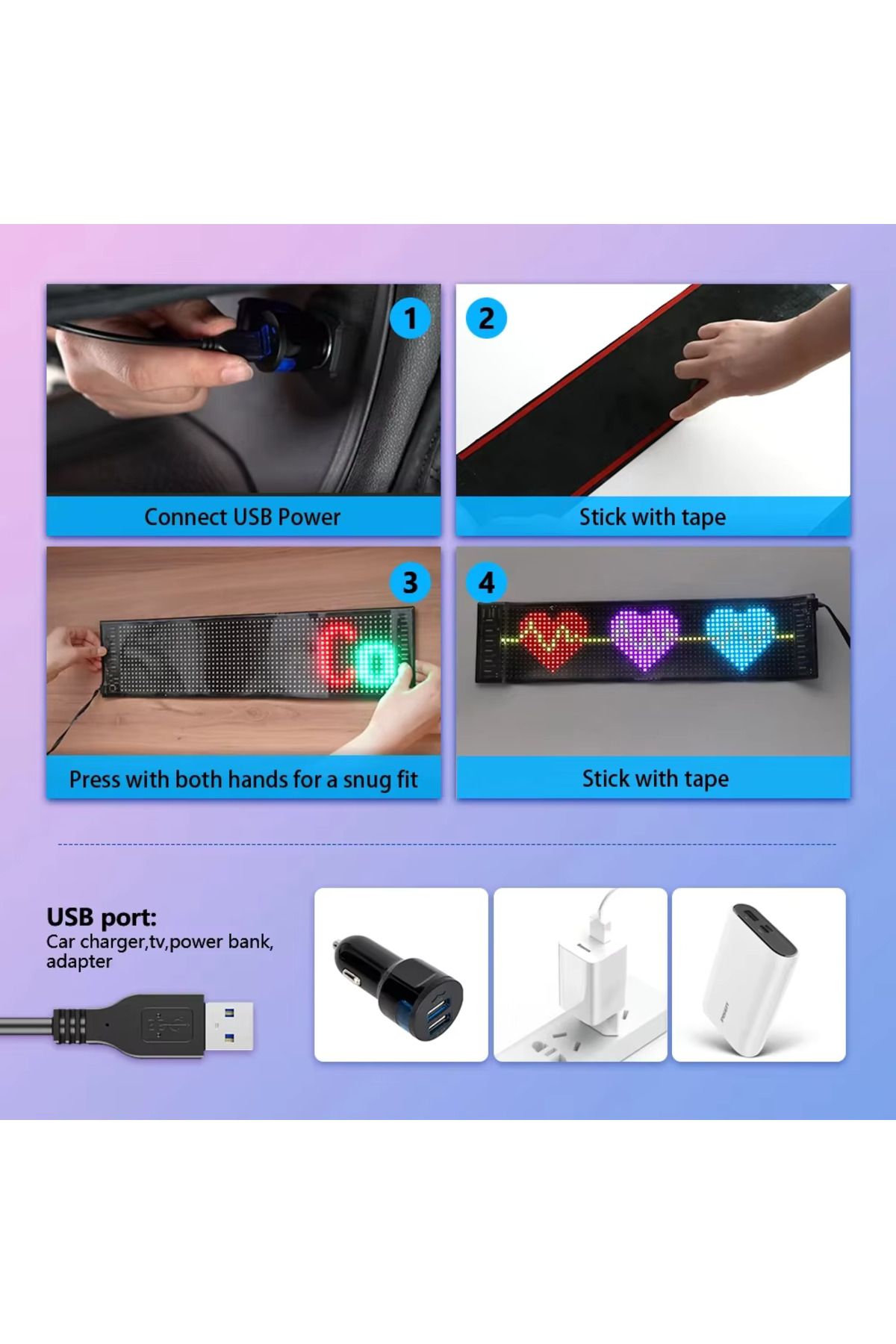 Yeelock-5V USB Smart Led Matrix Pixel - Swipe & Advertising Effect 7X17Cm 3