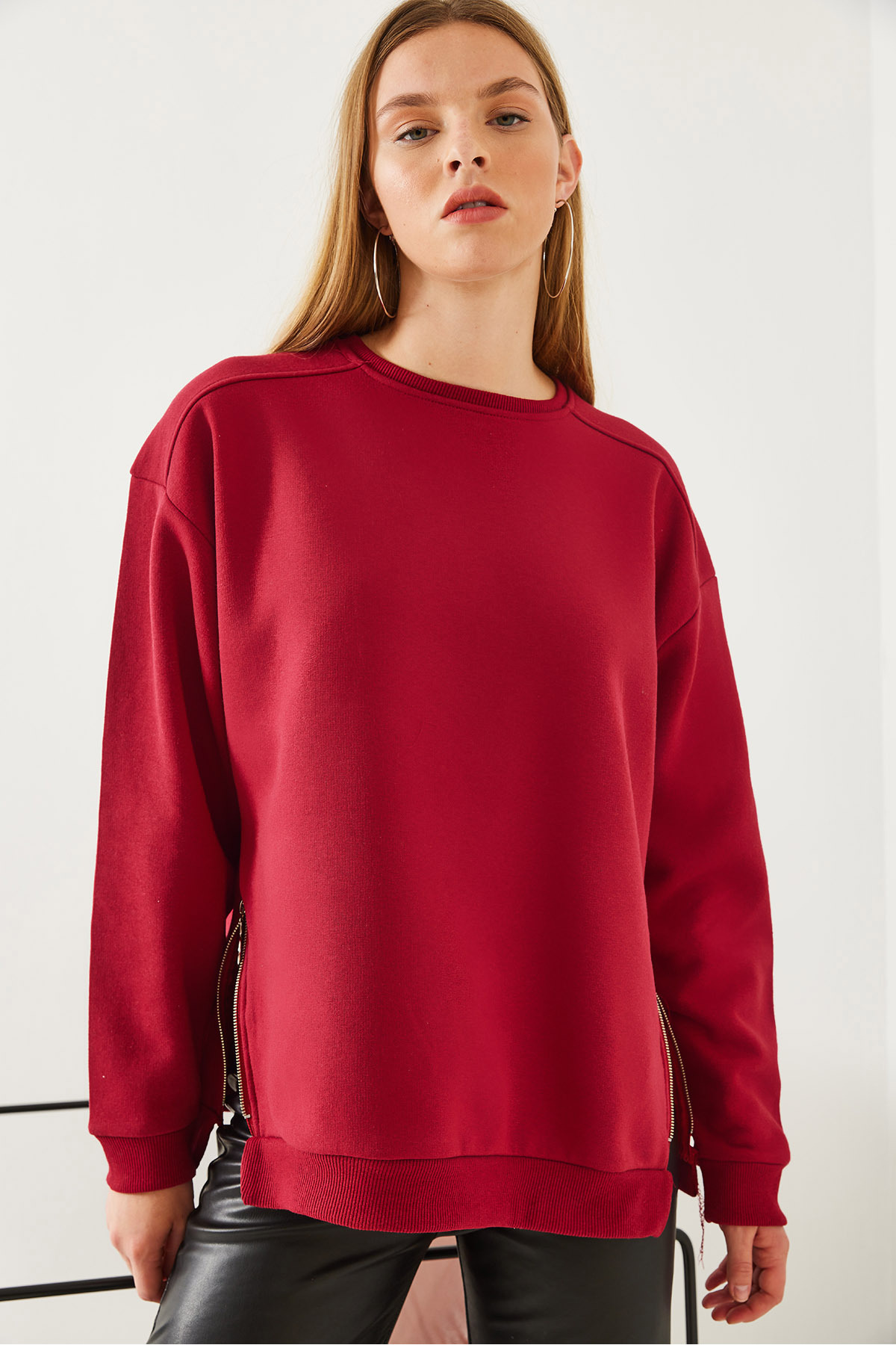 Bianco Lucci-Basic-Sweatshirt für Damen mit Rundhalsausschnitt und Reißverschlussdetail 60251796 4