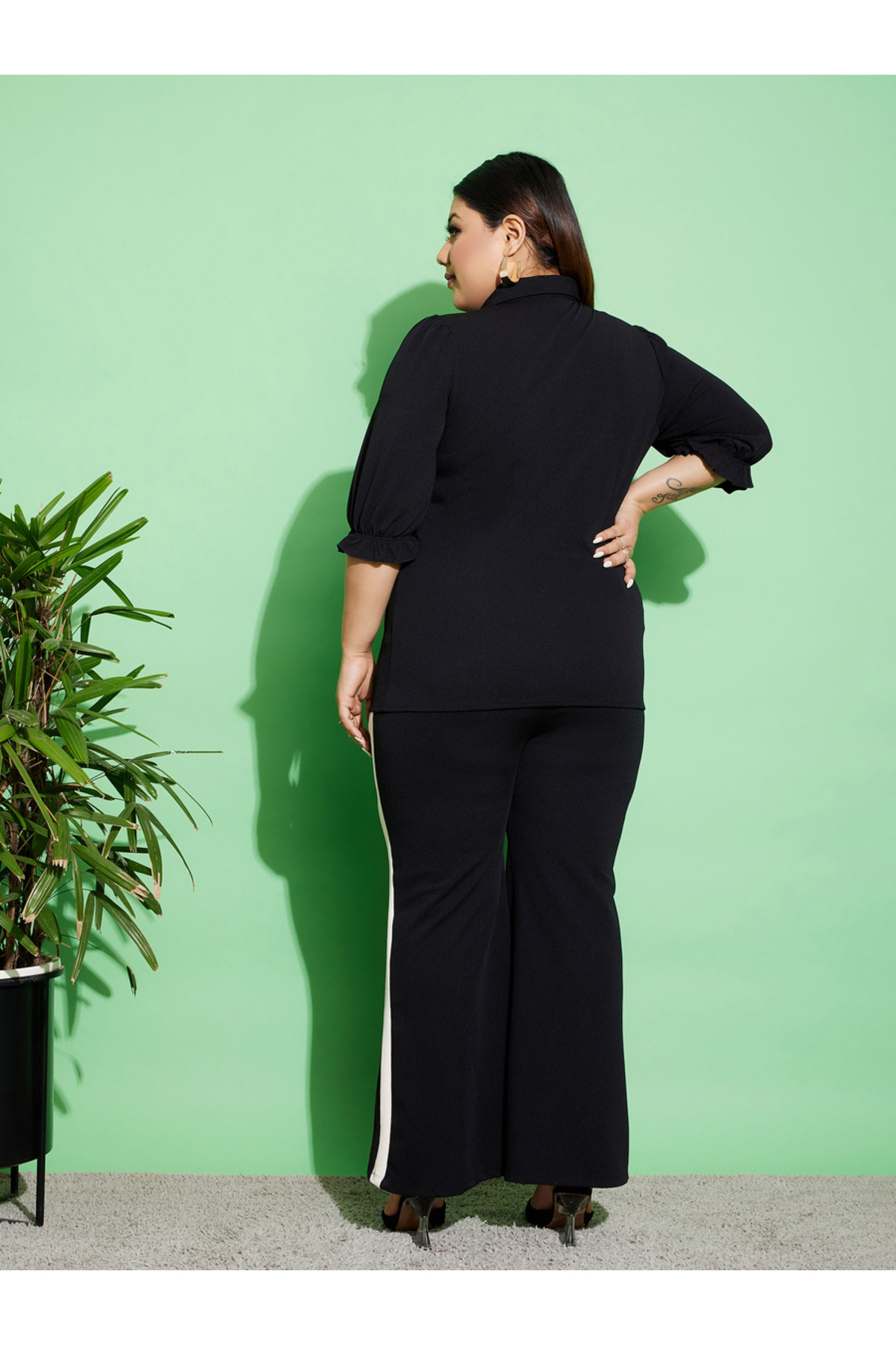 Sassafras By Styli-Plus Ruched Front Shirt & Flared Pants Co-Ords 6