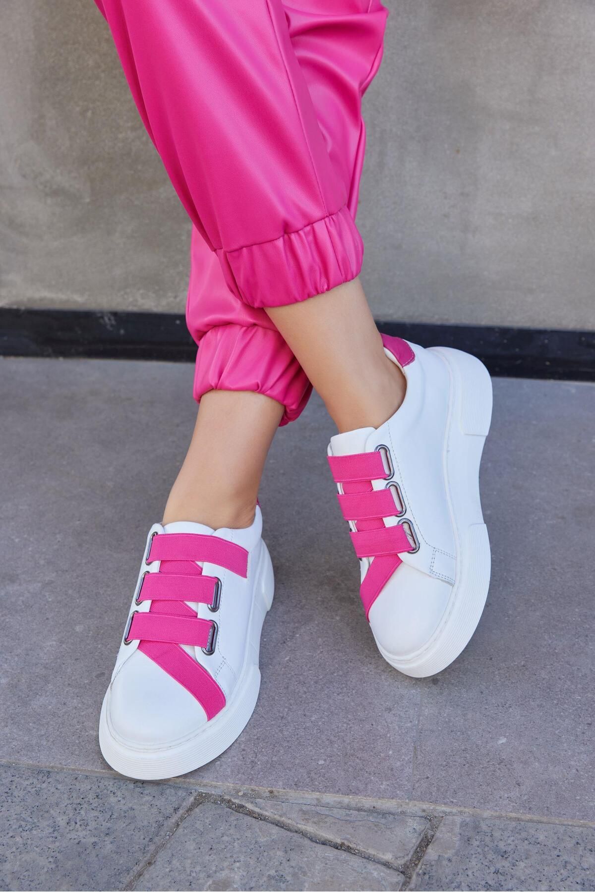 NILUFARR-Pantofi de damă Patty White din piele naturală roz elastic 4