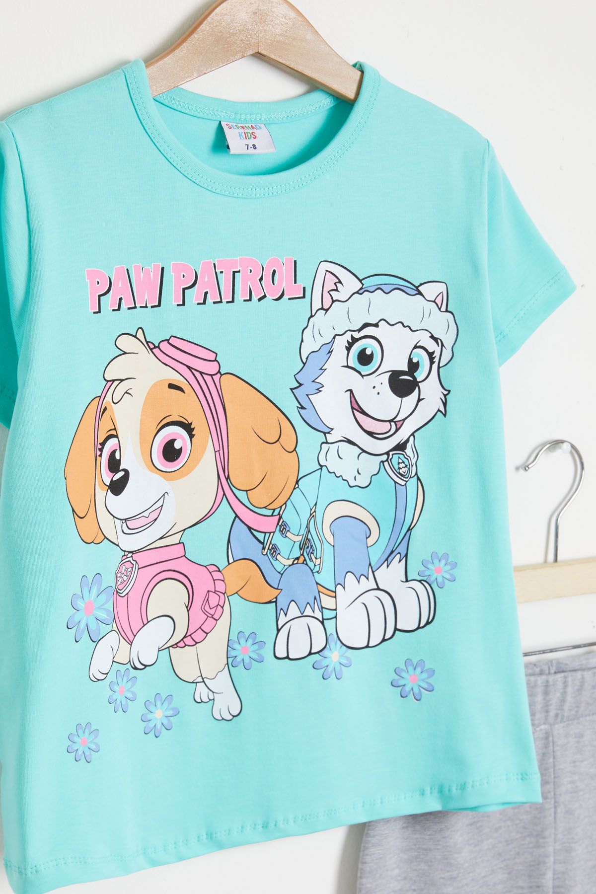 Cansın Mini-Mint Paw Printed Girl's Set - T-Shirt and Shorts Leggings 15445 2
