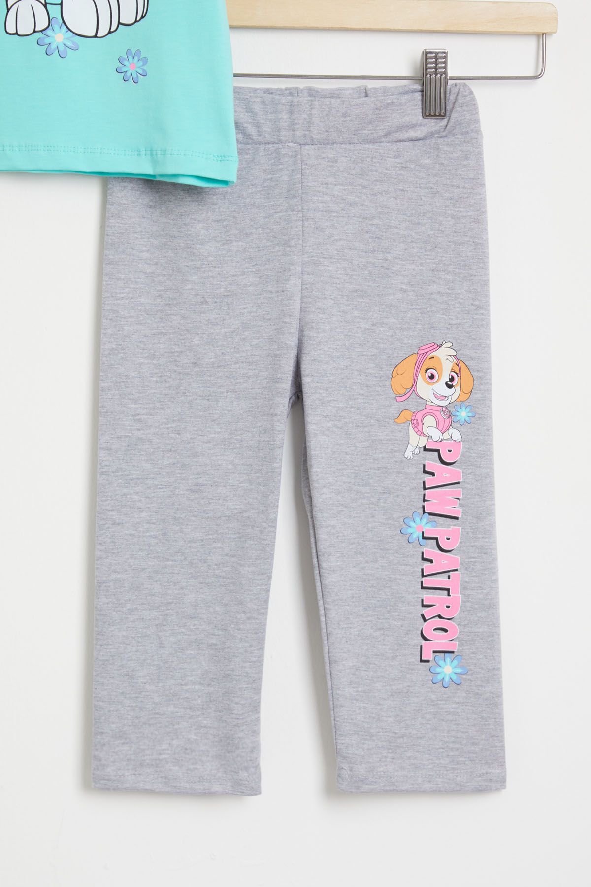 Cansın Mini-Mint Paw Printed Girl's Set - T-Shirt and Shorts Leggings 15445 3