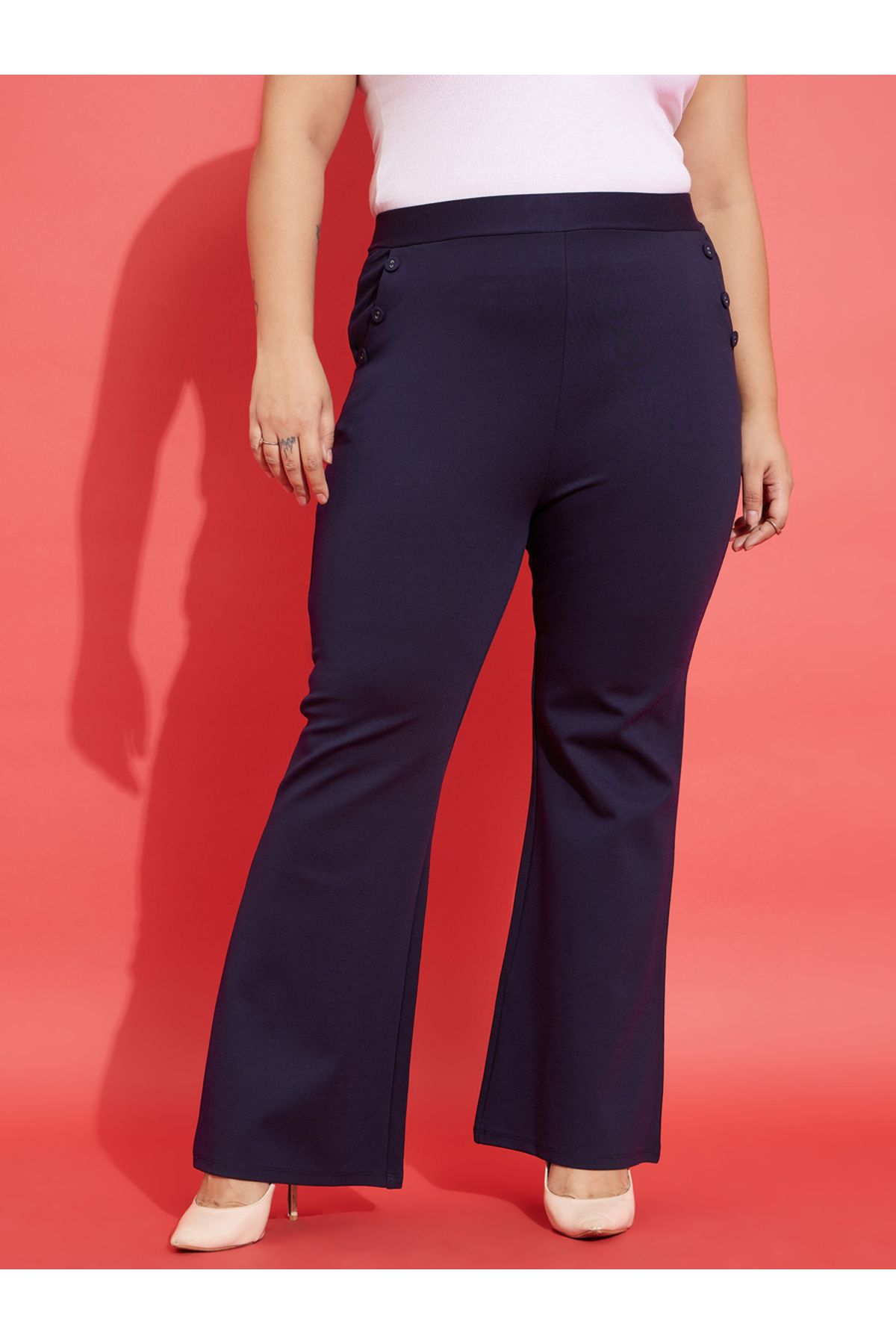 Sassafras By Styli-Plus Button Bell Bottom Trousers with Pockets 1