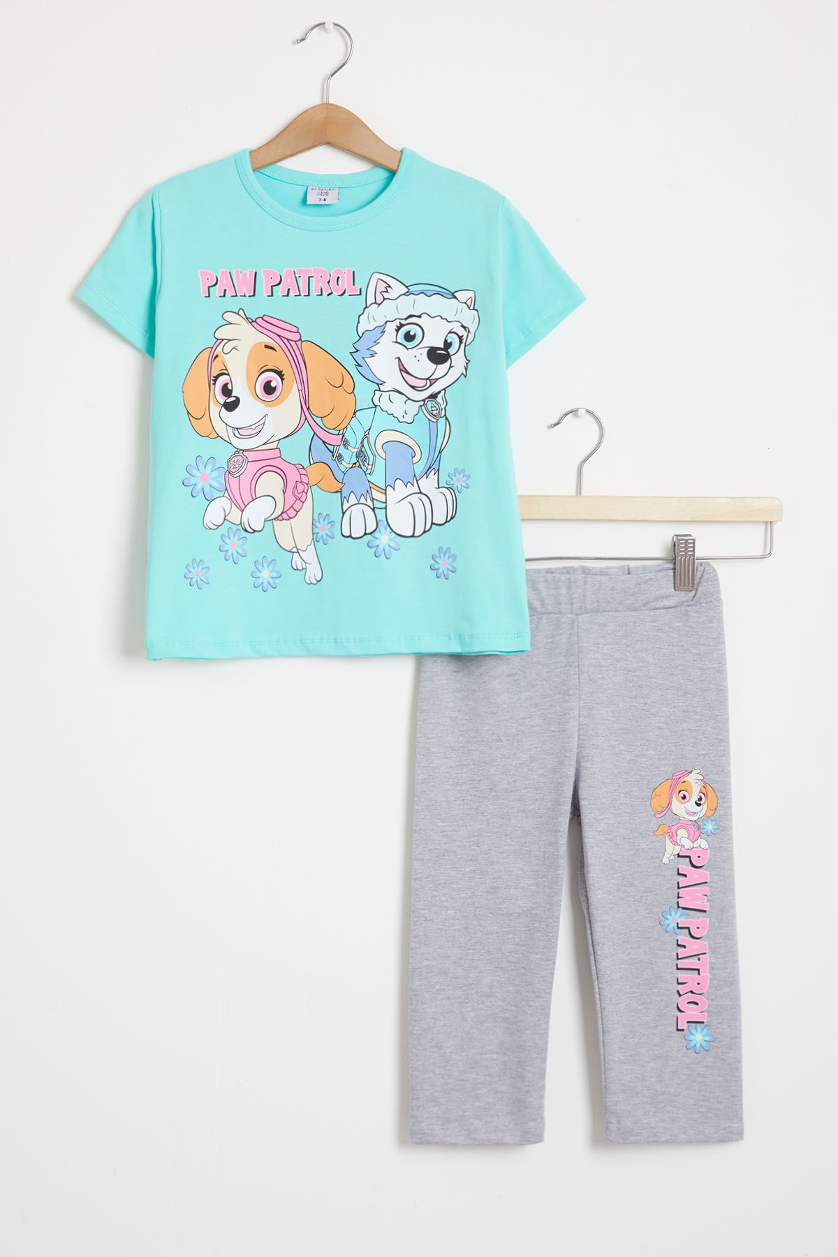 Cansın Mini-Mint Paw Printed Girl's Set - T-Shirt and Shorts Leggings 15445 1