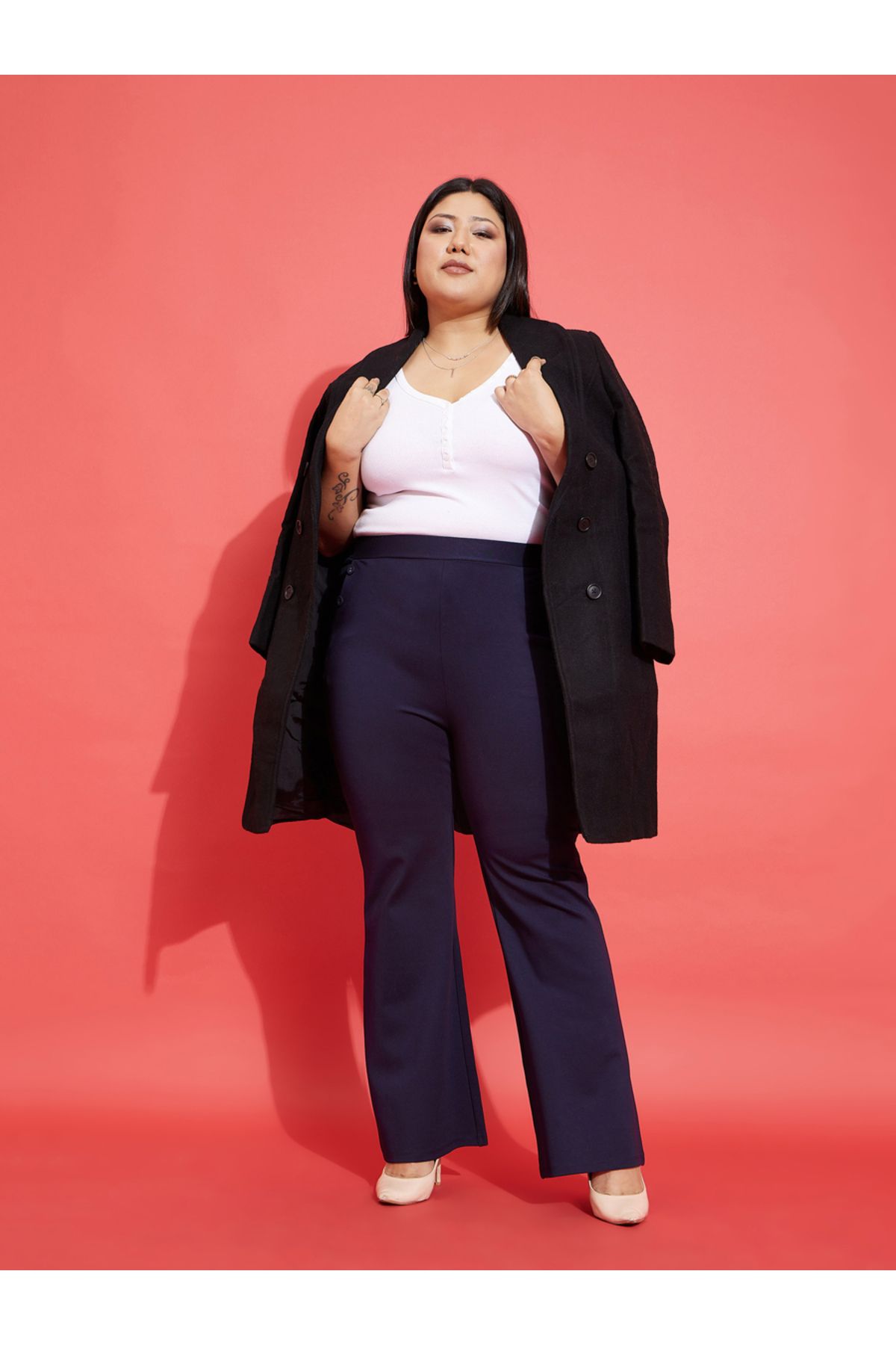Sassafras By Styli-Plus Button Bell Bottom Trousers with Pockets 6