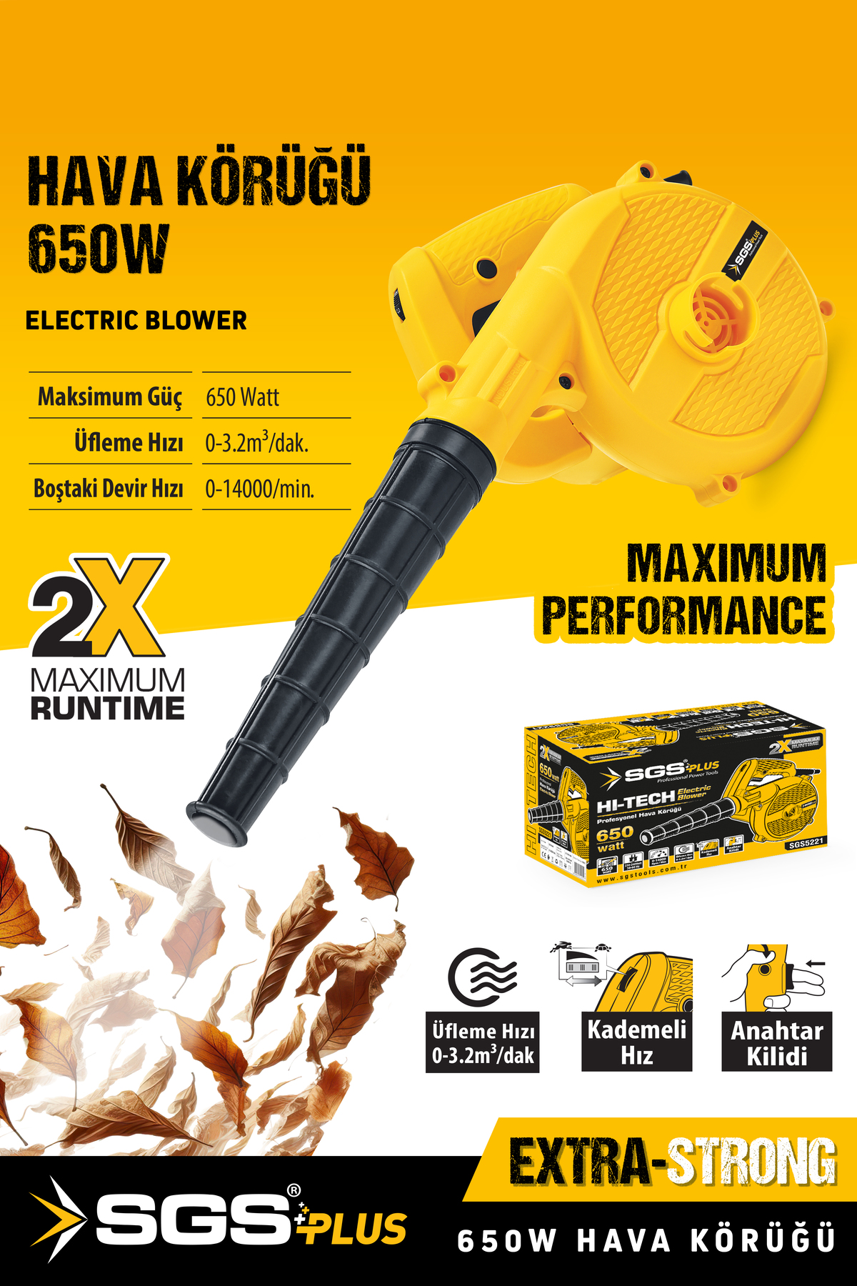 SGS PLUS SGS5221 ELEKTRİKLİ HAVA ÜFLEME ÇEKME KÖRÜĞÜ KOMPRESÖR 650