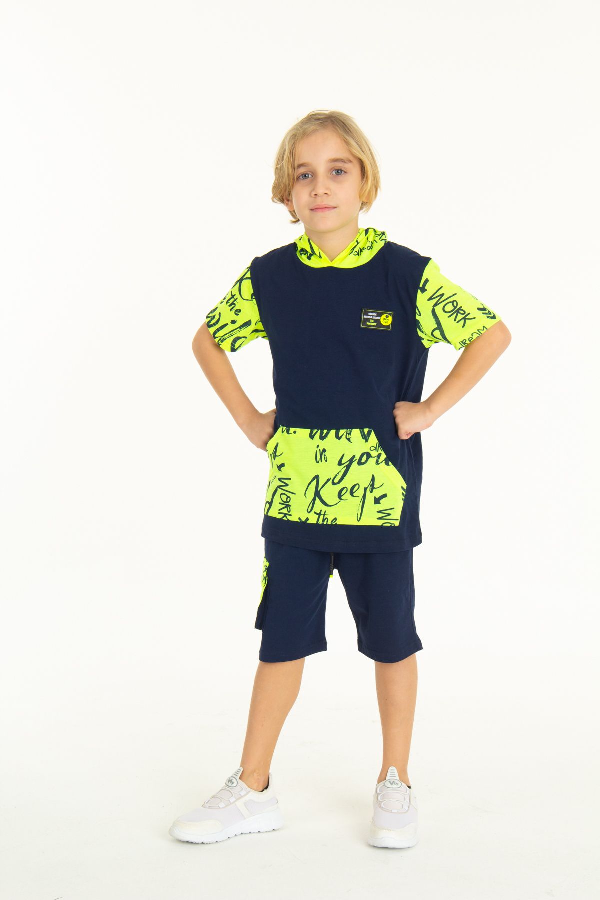 Cansın Mini-Boy's Kangaroo Pocket Shorts Suit 4-14 Years 14055 3