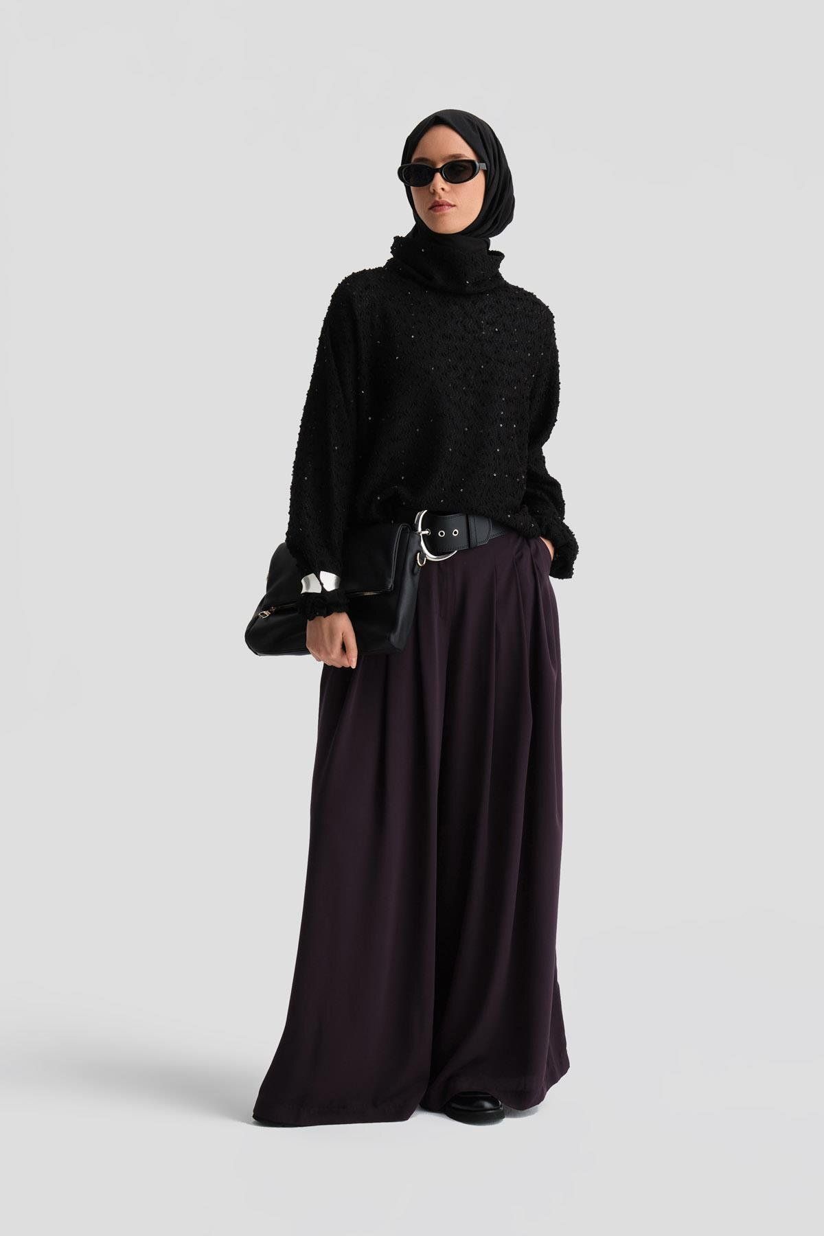 شلوار چین دار کمر بلند 24k2700 بنفش Armine