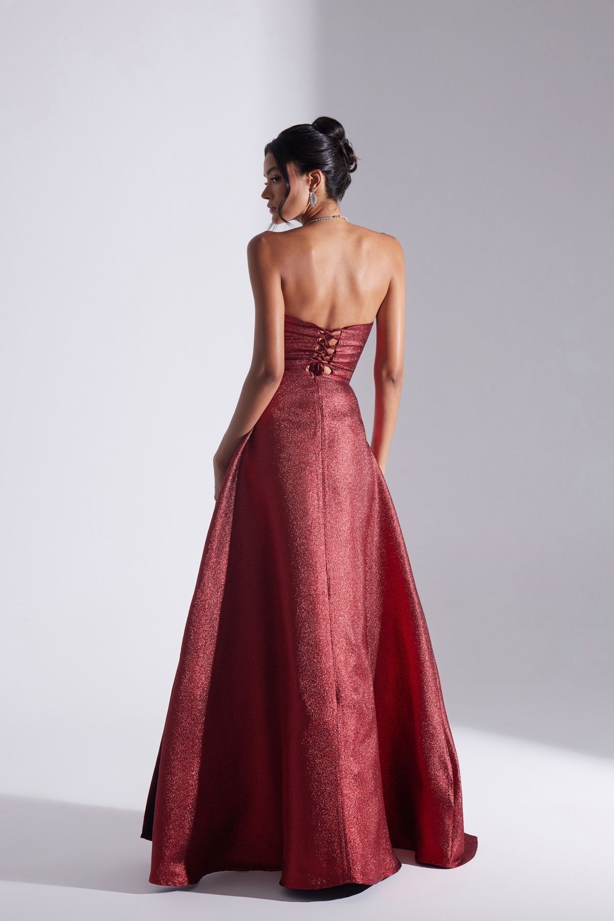 BETTY & SAM-Alex Red Jacquard Slit Strapless Evening Gown 7