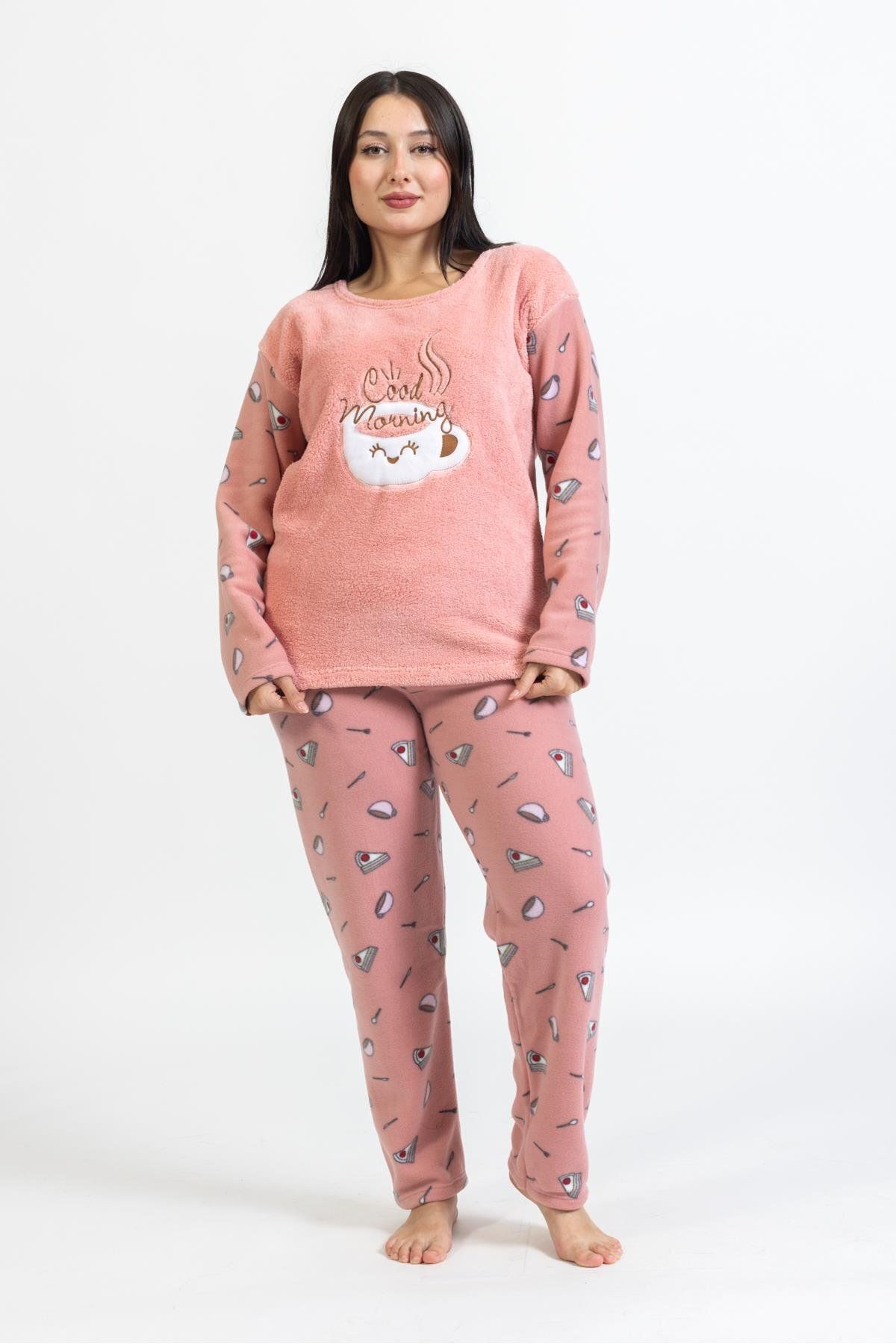 Pemilo Kadın 143 Büyük Beden Polar Pijama Takımı PEMBE