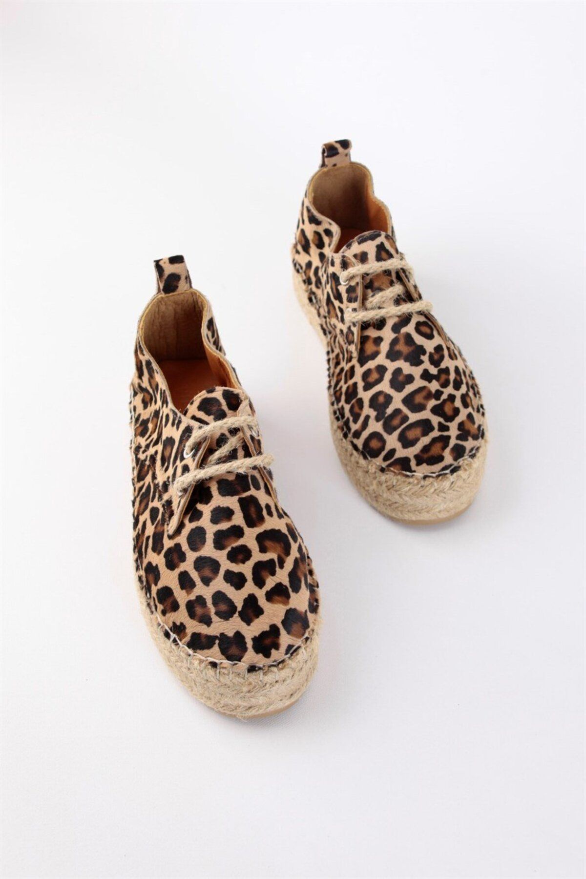 NILUFARR-Carmen Leopard Patterned Genuine Leather Women's Espadrille Shoes 7