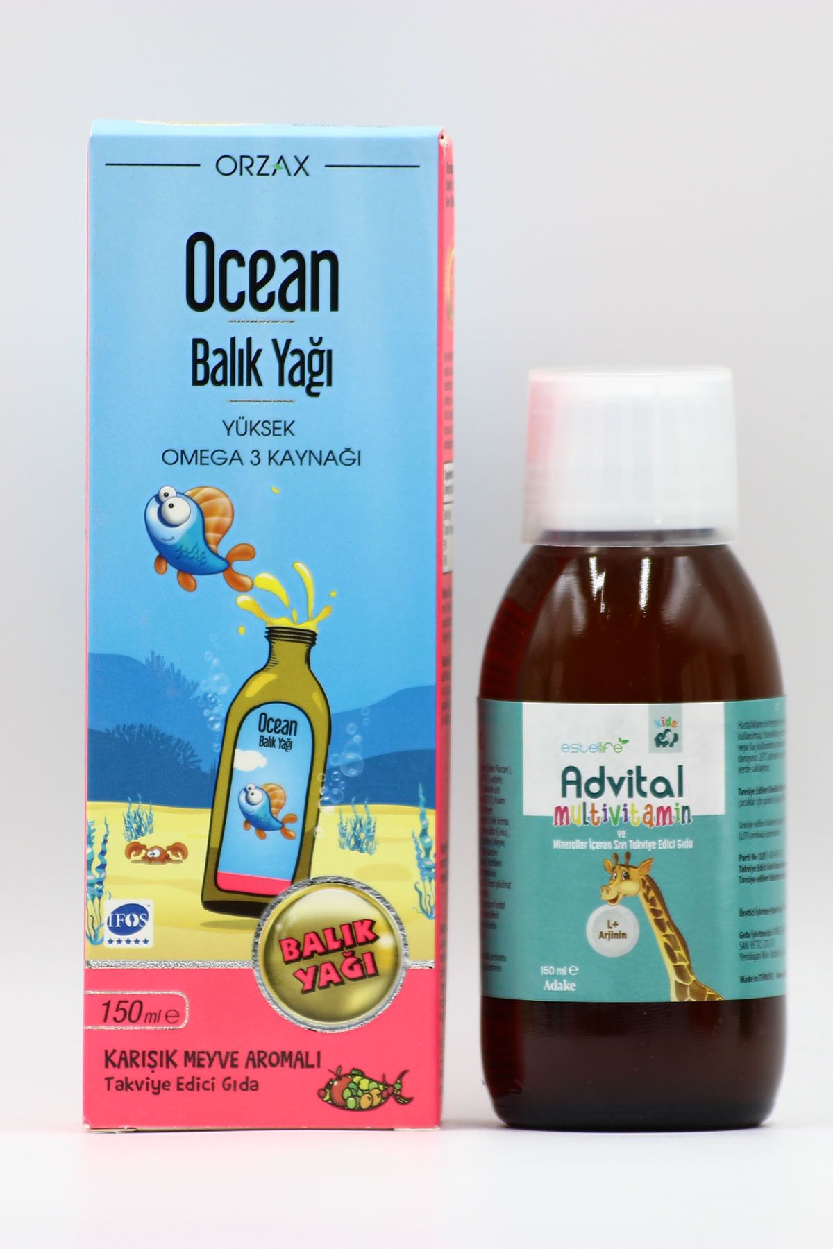 Ocean Balık Yağı Karışık Meyve Aromalı 150 - Multivitamin Advital 150 ml Omega 3 Vitamin Set