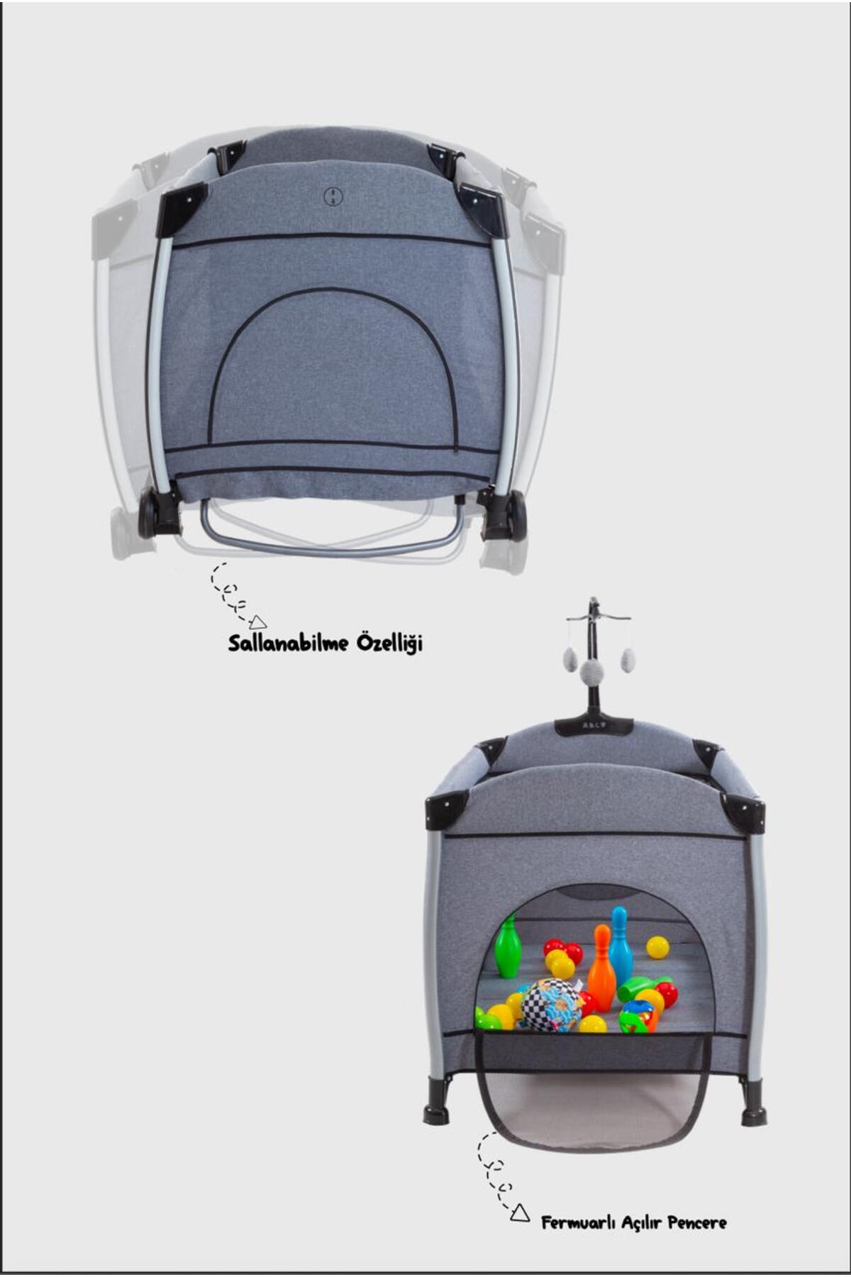 Acr Ciciko Jaguar Anne Yanı Tüllü Alüminyum Katlanabilir Oyun Parkı Gri Renk fotoğrafı 3 (önizleme)