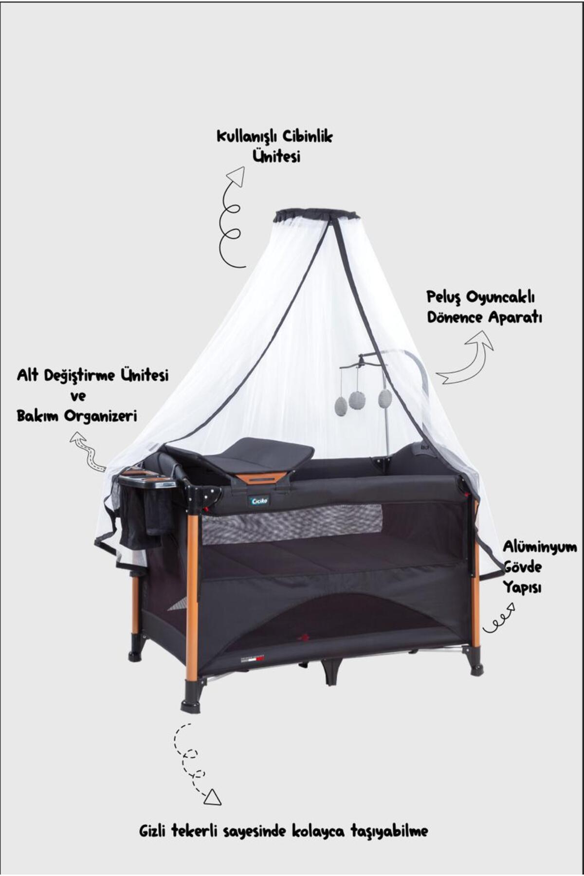 Acr Ciciko Jaguar Anne Yanı Tüllü Alüminyum Katlanabilir Oyun Parkı Gri Renk fotoğrafı 2 (önizleme)