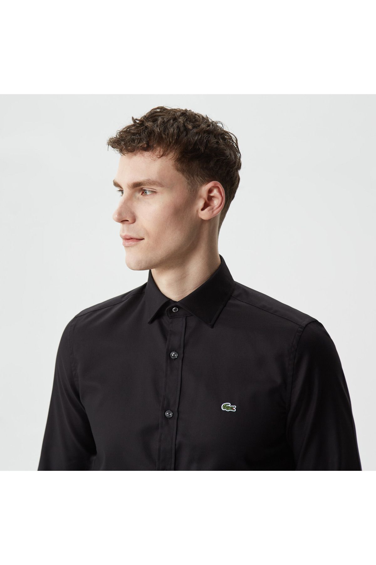 پیراهن / بلوز دکمه دار مشکی مردانه باریک اورجینال Lacoste