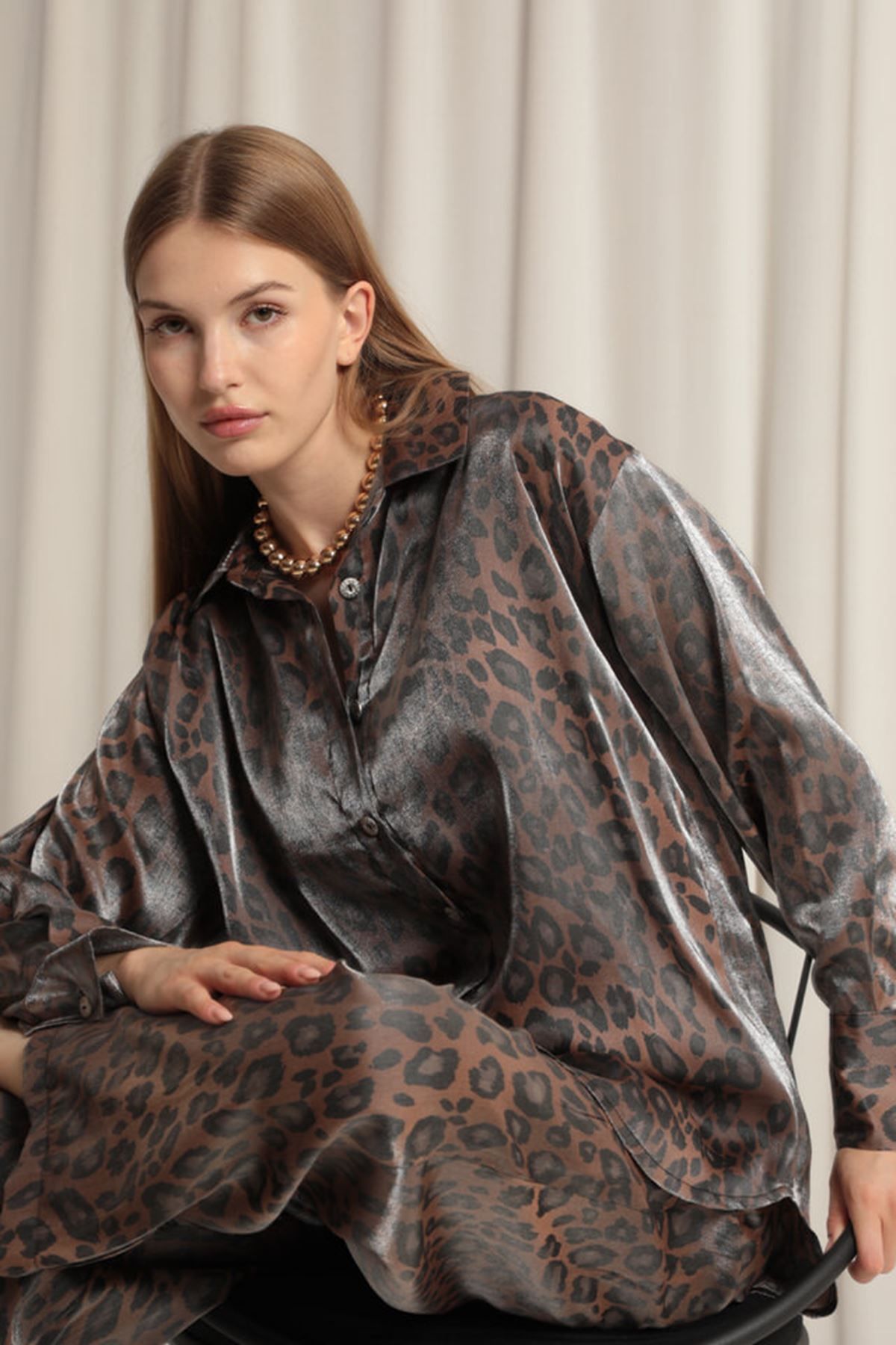 TIRSKI-Shiny Fabric Leopard Women's Coffee Set 3