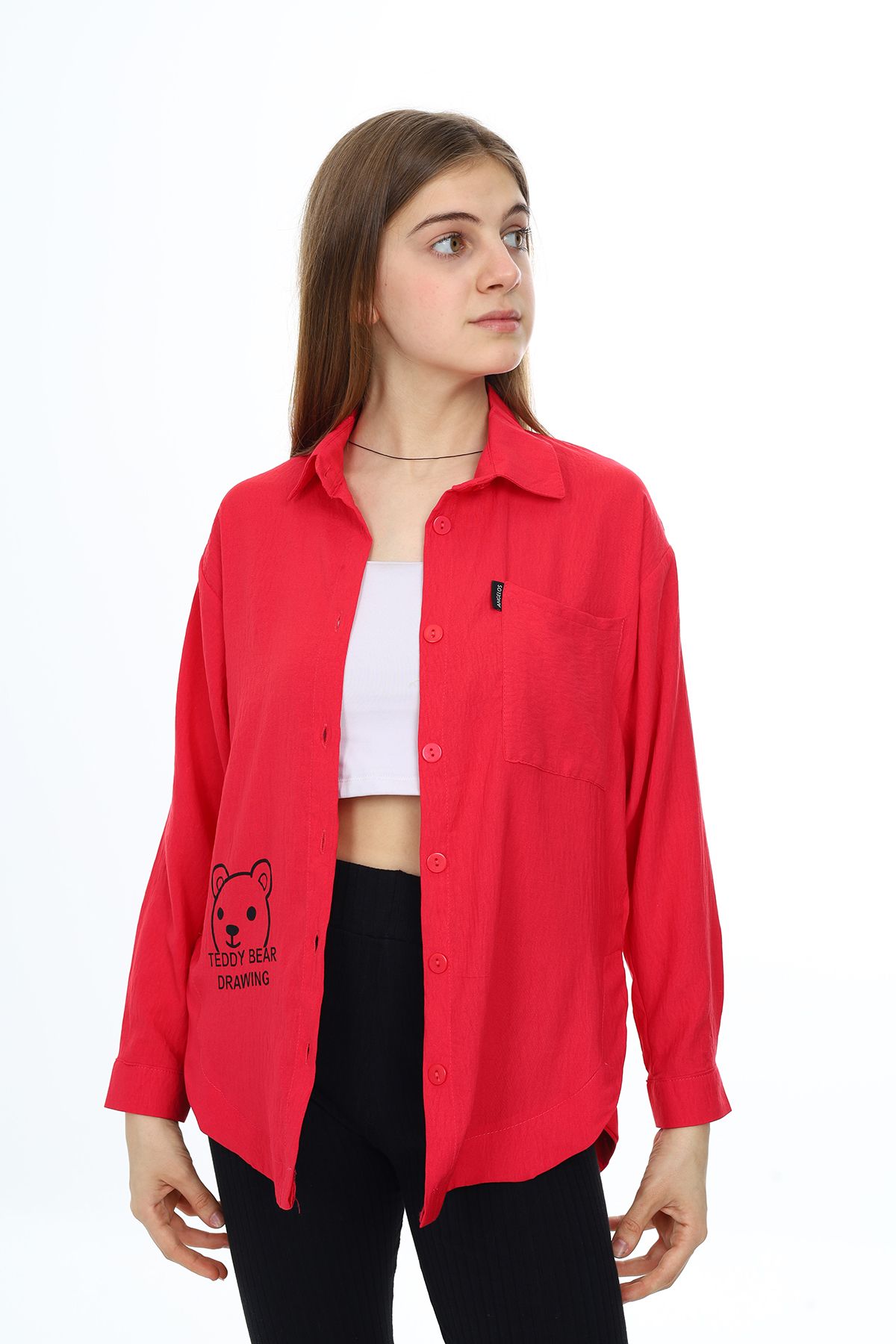 Cansın Mini-Cămașă pentru fetiță, cu nasturi, cu imprimeu ursuleț fucsia, cu fante 18415 4