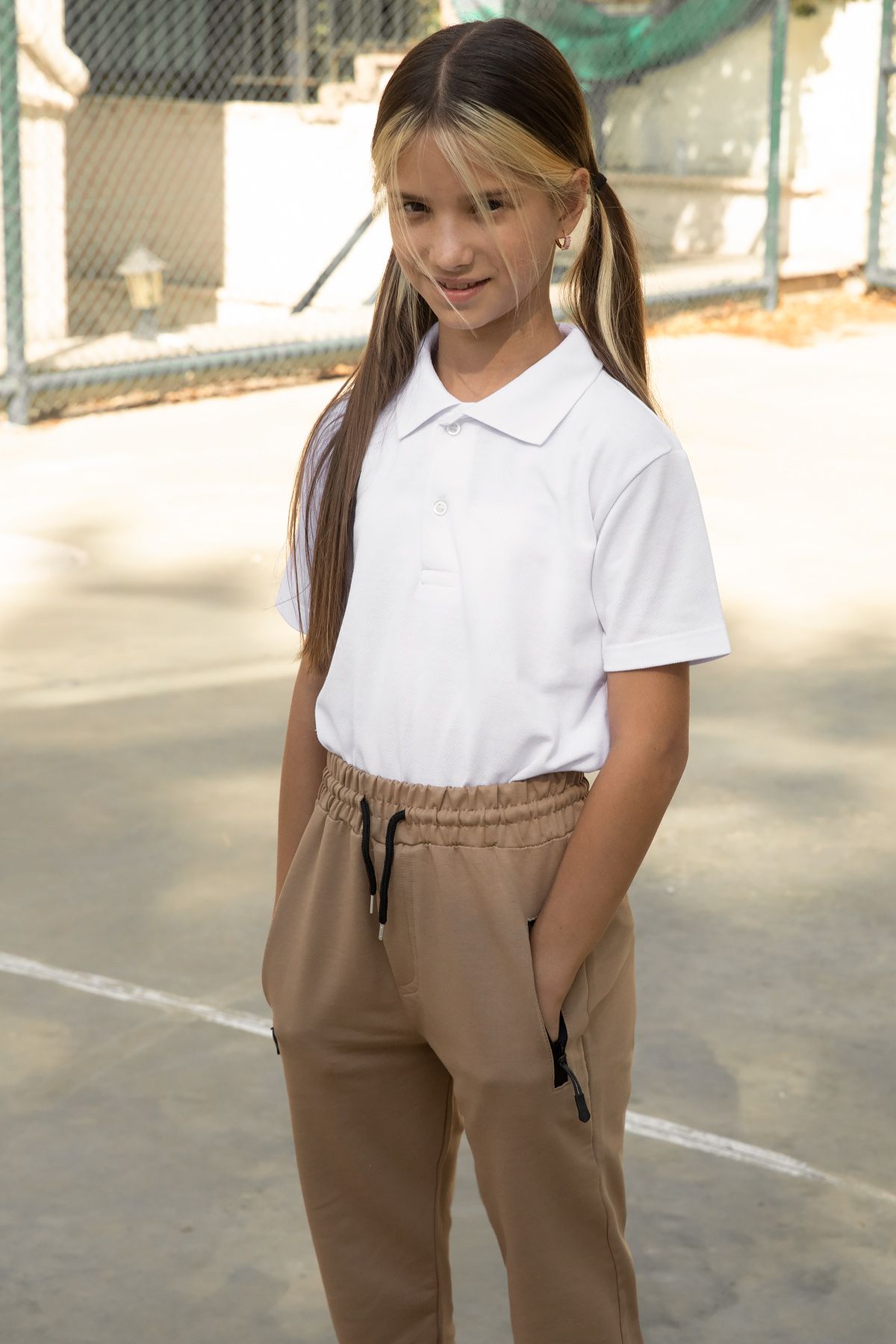Cansın Mini-Girl's School Sweatpants - Cream, Zipper Pocket, 19198 4