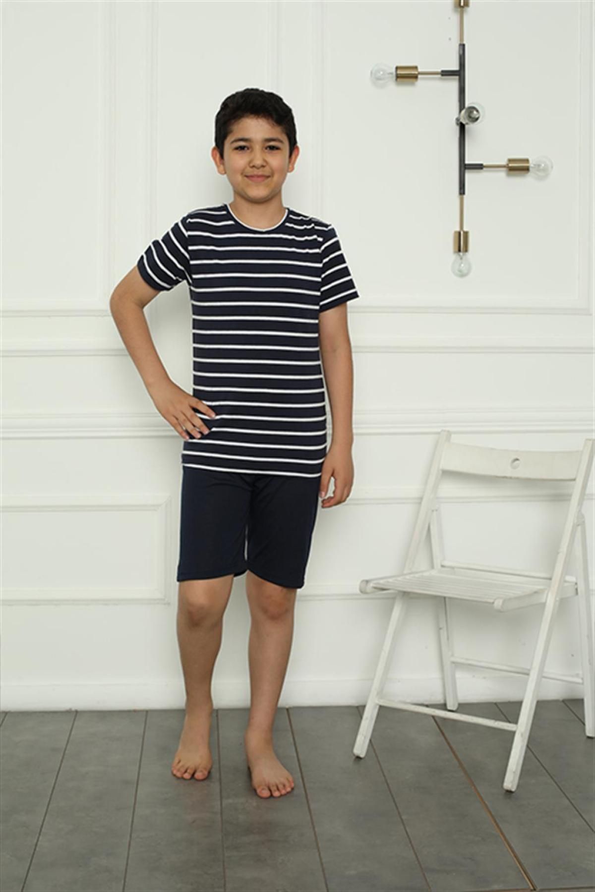 EMAMODA-Boy's Combed Cotton Pajama Suit with Shorts 20394 Navy Blue 4