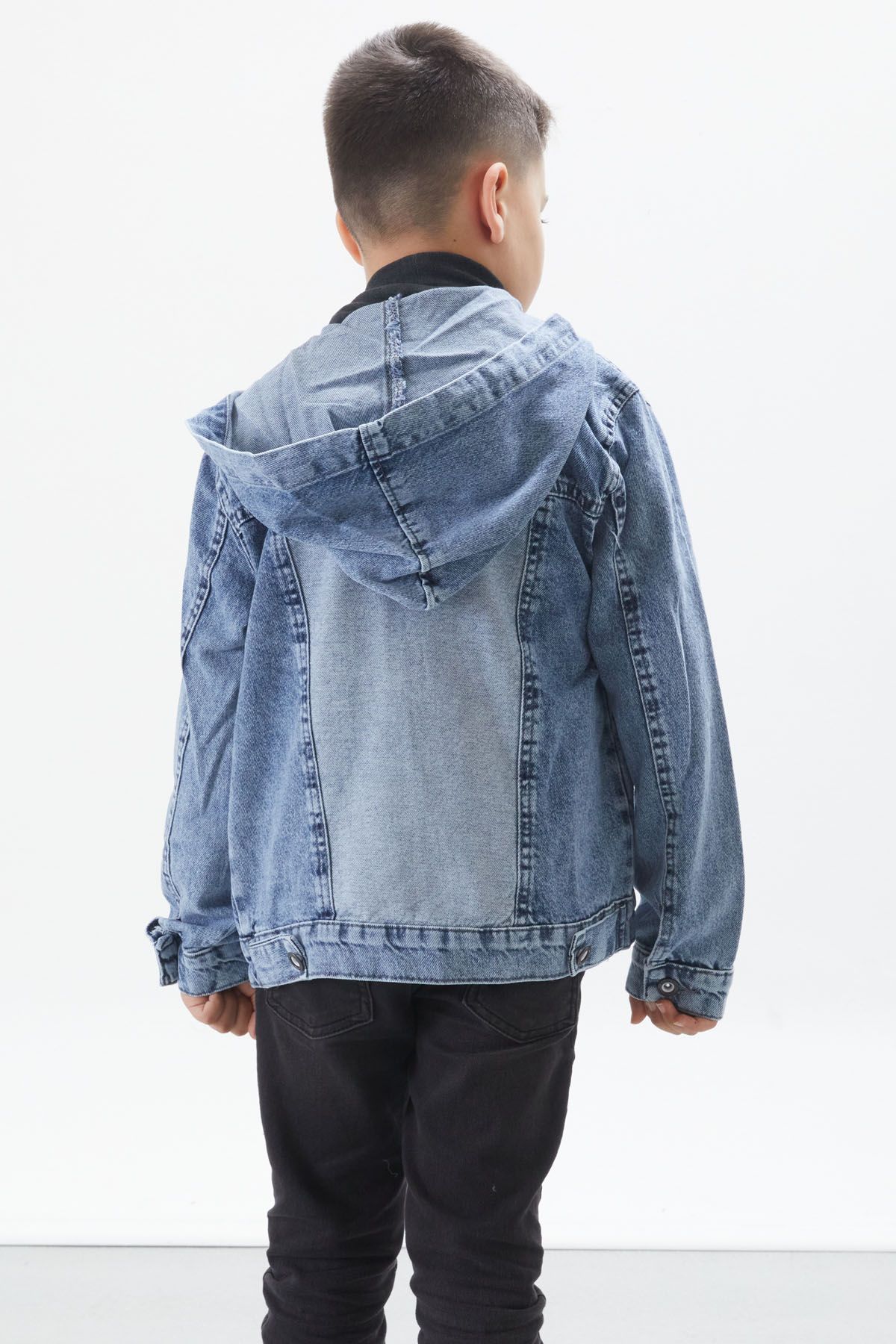 Cansın Mini-Blue Hooded Garnished Boy's Jean Jacket 17711 5