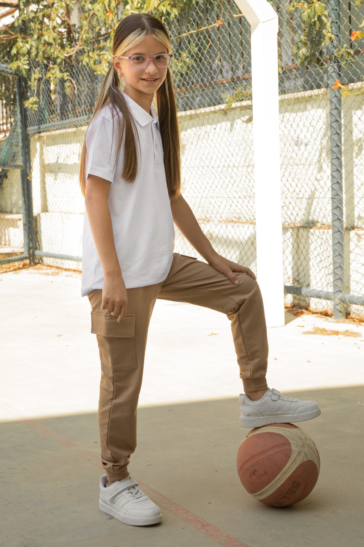 Cansın Mini-Girl's Cream Sweatpants - Elastic Waist, Cargo Pocket, School Uniform 19194 3