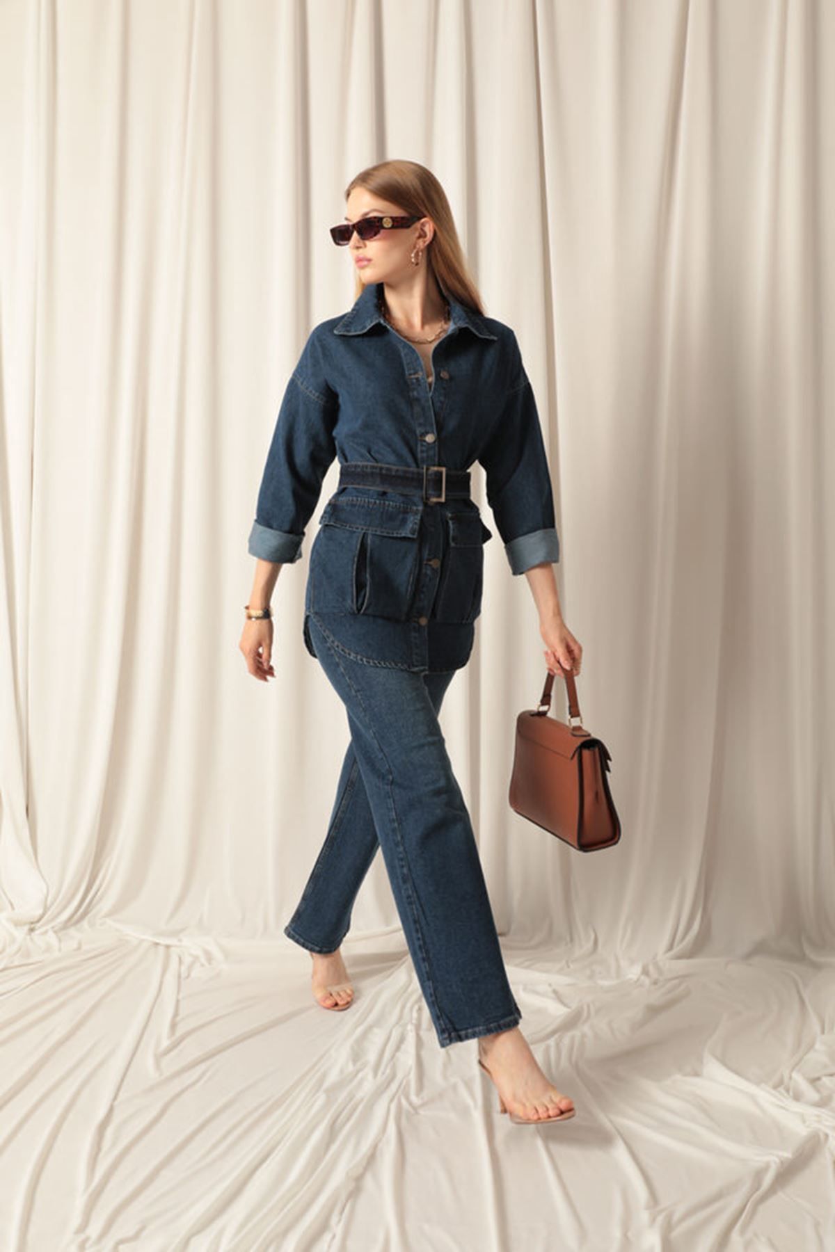 blueb Denim Kumaş Cep Detay Kadın Lacivert Kot Ceket
