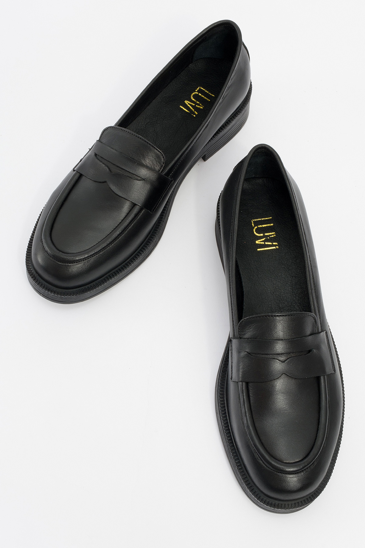 LuviShoes-PLINE Damen-Loafer-Schuhe aus schwarzem Leder und echtem Leder 2