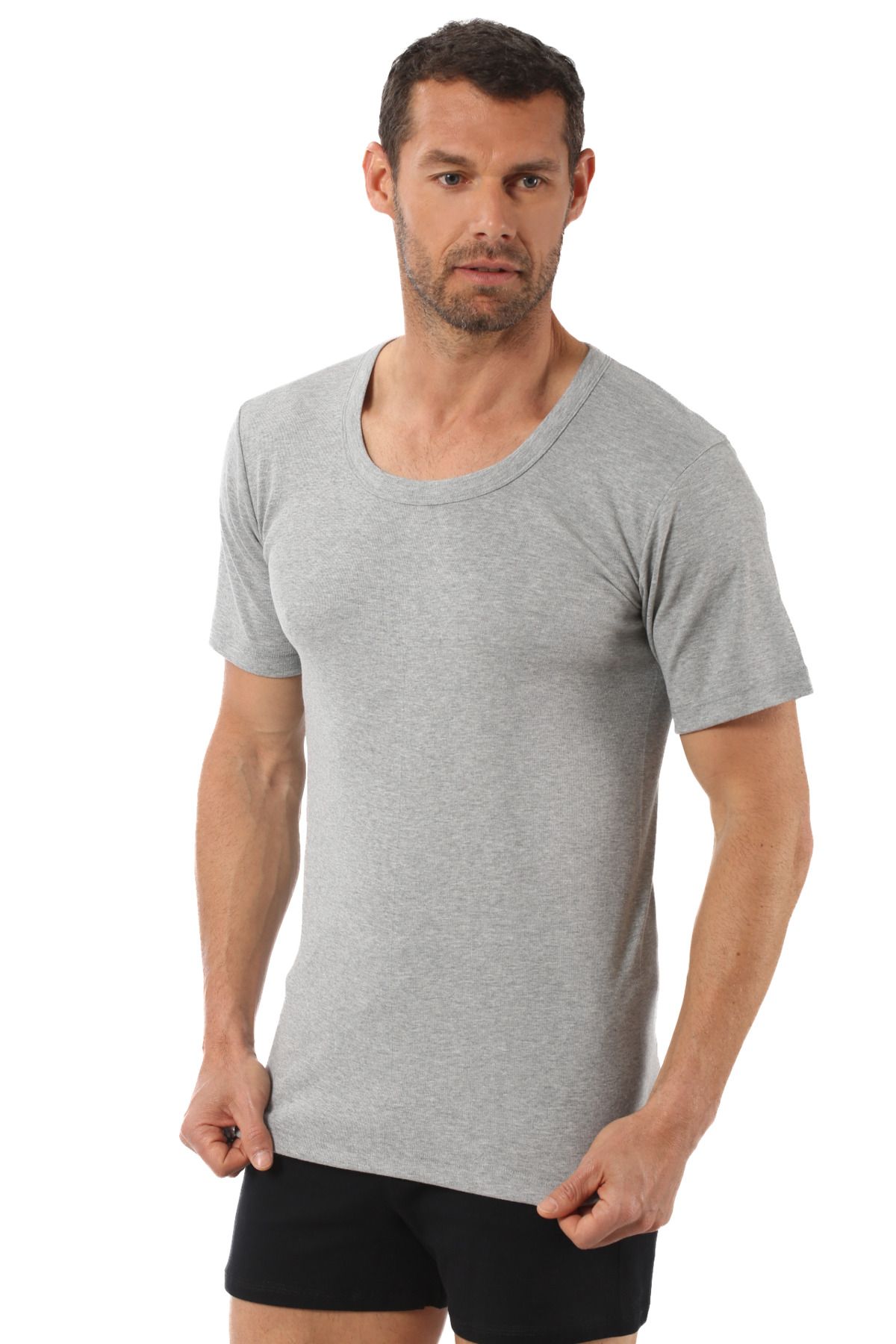 ÖZKAN underwear-Özkan 0115 Men's 100% Cotton Rib Fabric Flexible Comfortable Wide Collar Short Sleeve Undershirt Undershirt 4