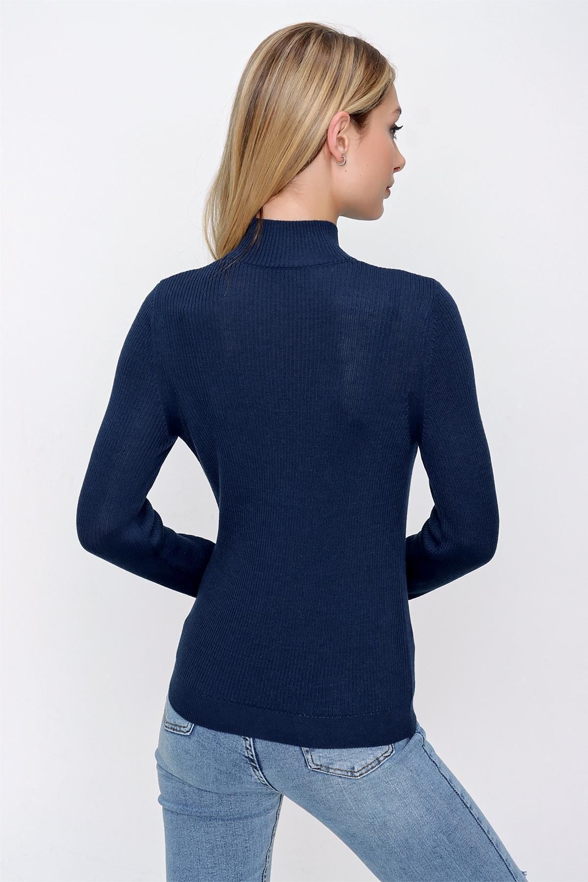 CHUBA-Women's Half Turtleneck Ribbed Wool Knitwear Sweater Navy Blue 22wk259 6