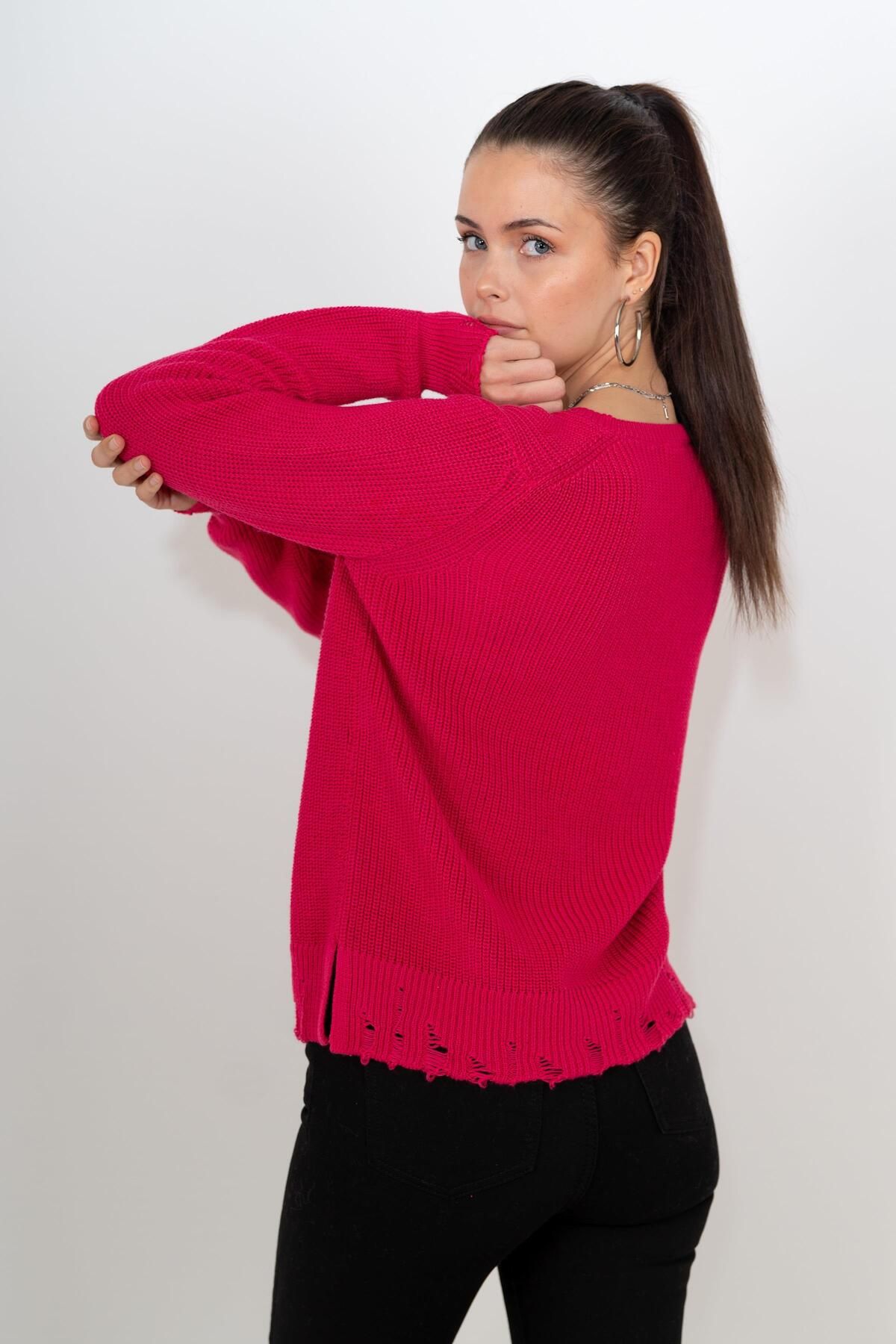 CHUBA-Women's Thessaloniki Knit Cotton V-Neck Knitwear Sweater Fuchsia 24W144 5