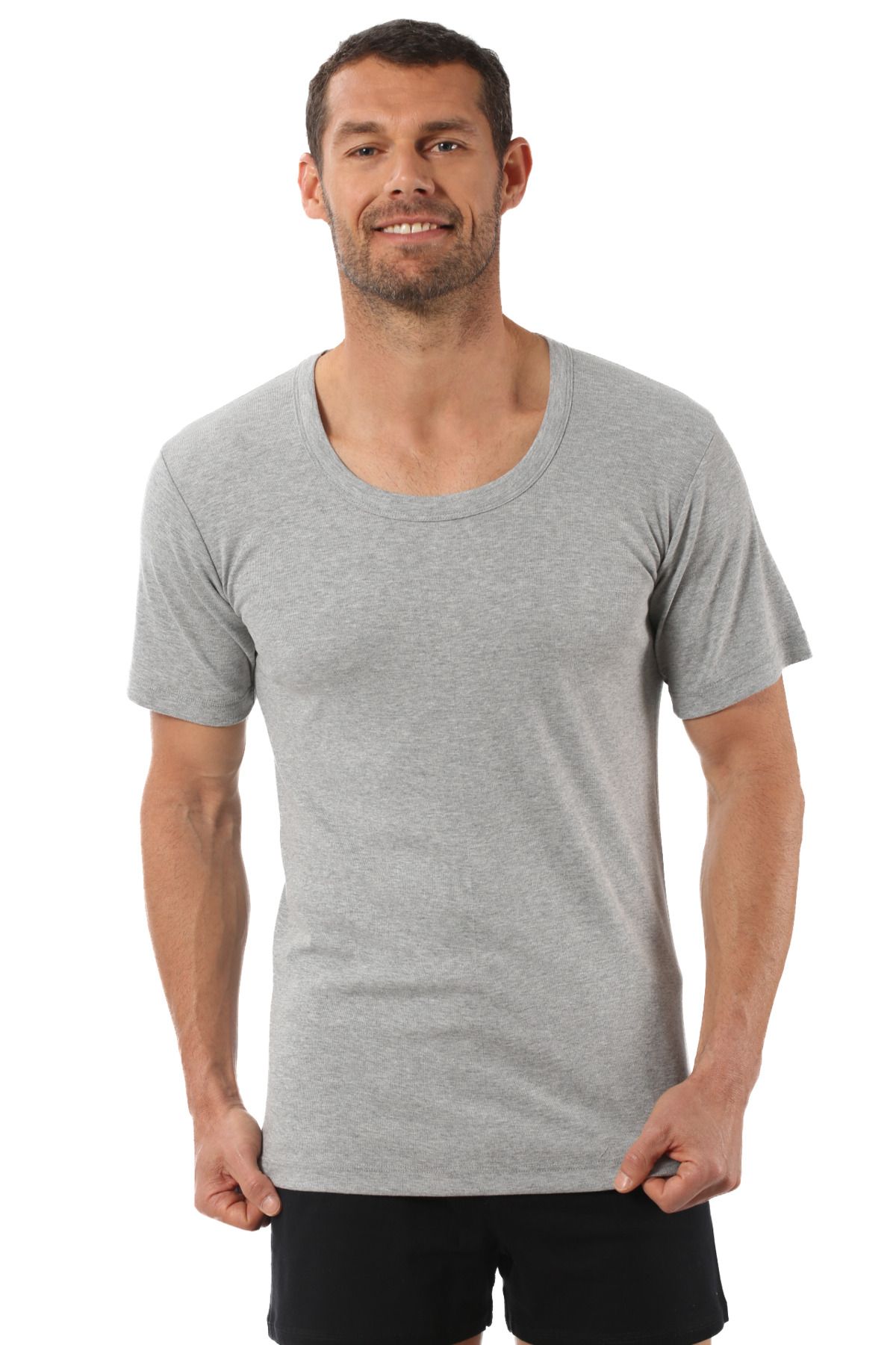 ÖZKAN underwear-Özkan 0115 Men's 100% Cotton Rib Fabric Flexible Comfortable Wide Collar Short Sleeve Undershirt Undershirt 3